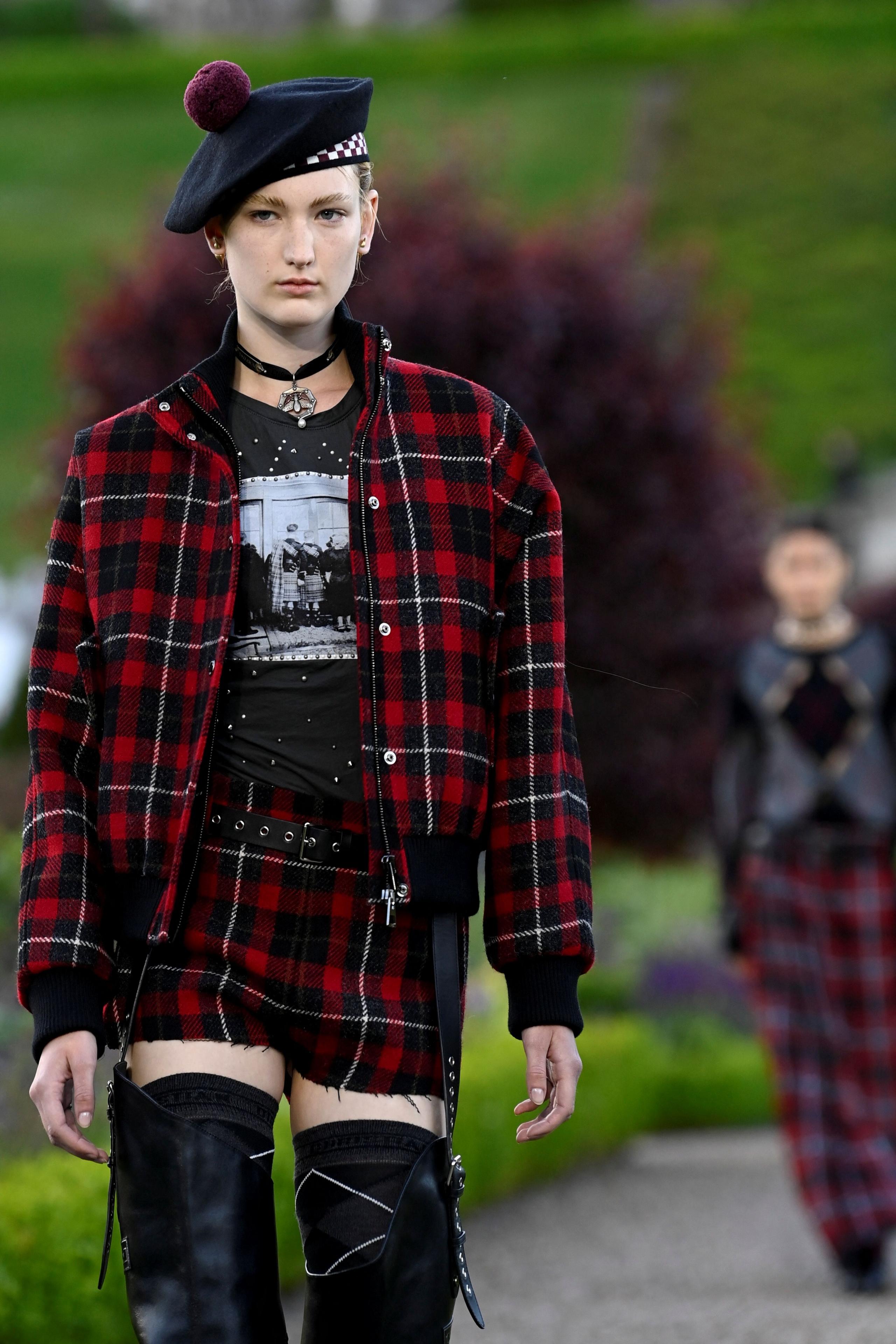 Model in tartan at Christian Dior cruise show