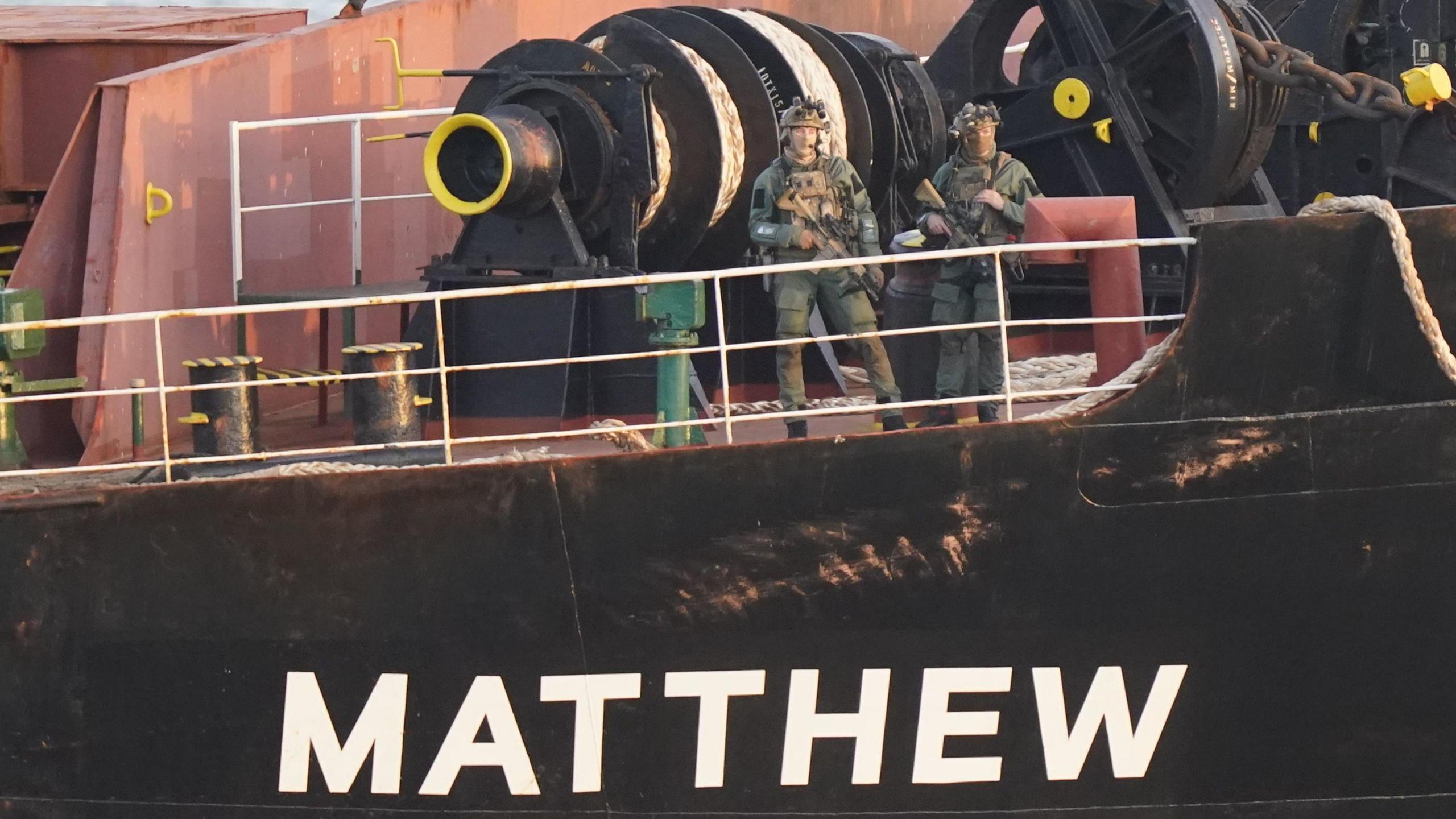 Army Ranger Wing soldiers standing on MV Matthew deck