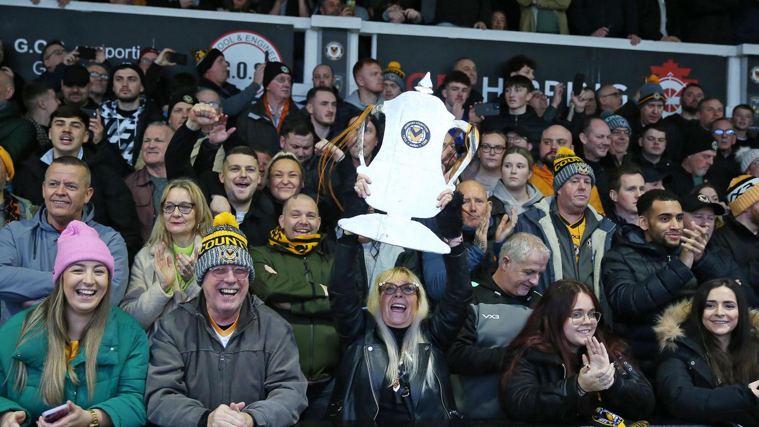 Newport County fans enjoy the FA Cup atmosphere at Rodney Parade