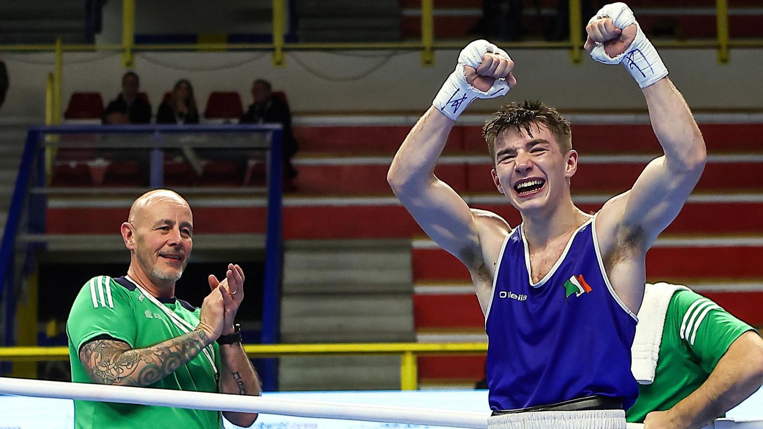 Jude Gallagher celebrates qualifying for the Olympics