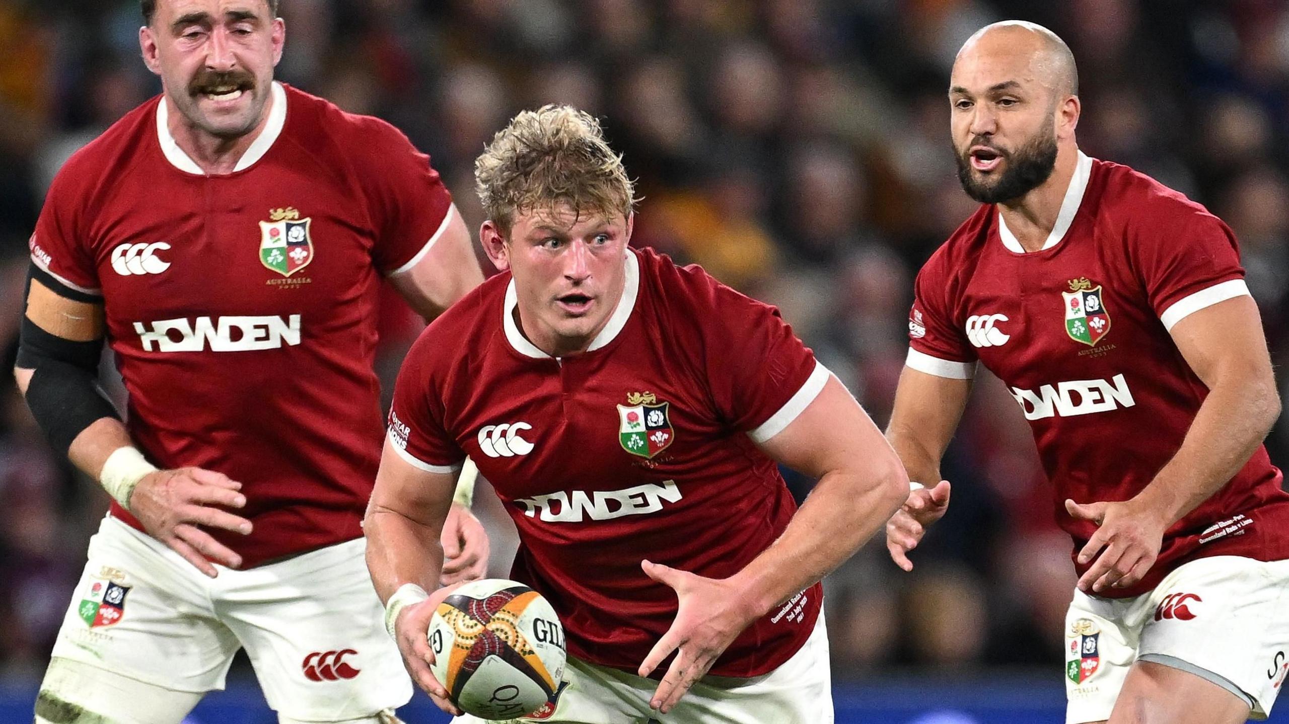 Jac Morgan (centre) in action for the British and Irish Lions