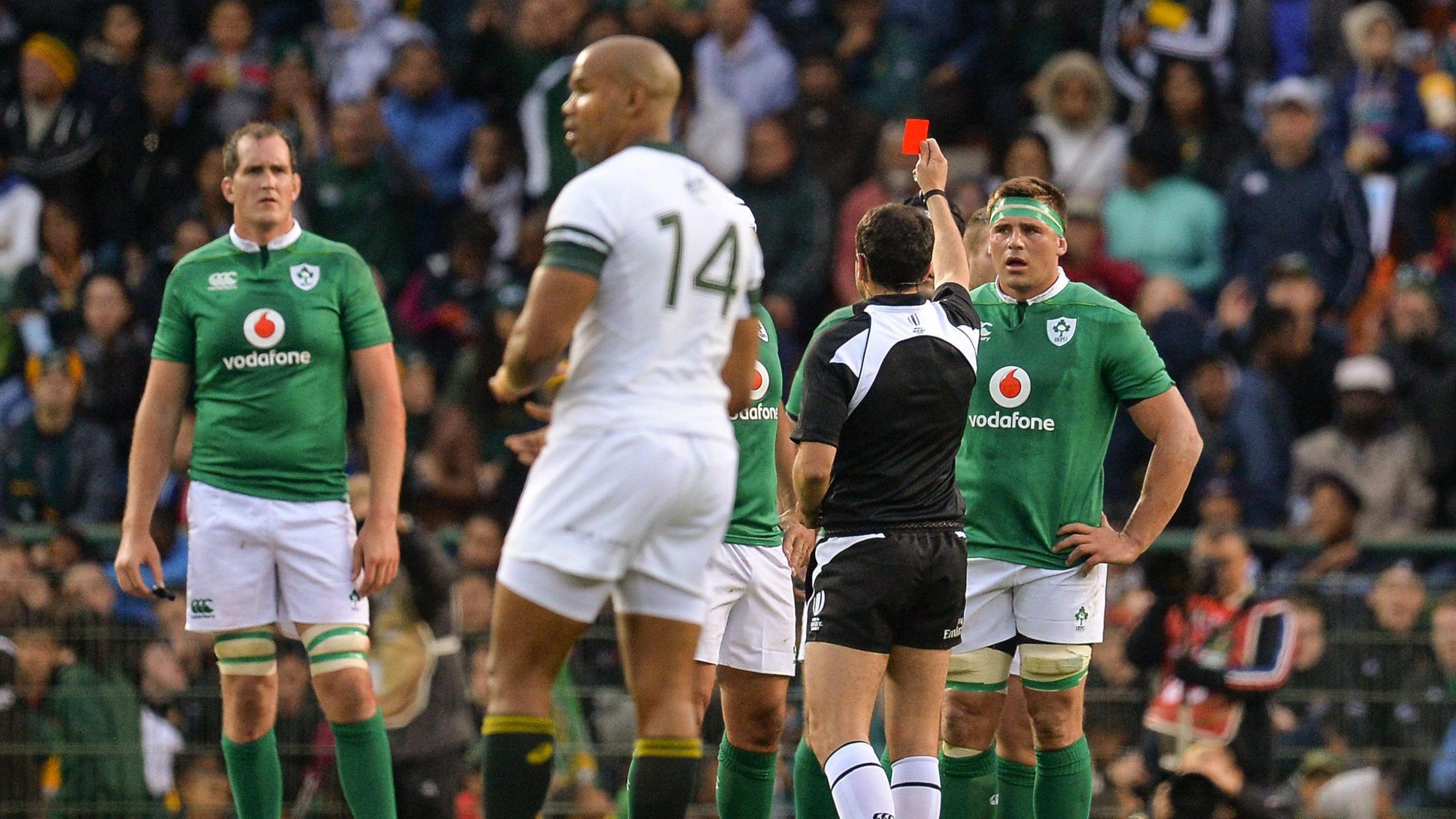 CJ Stander is shown a red card