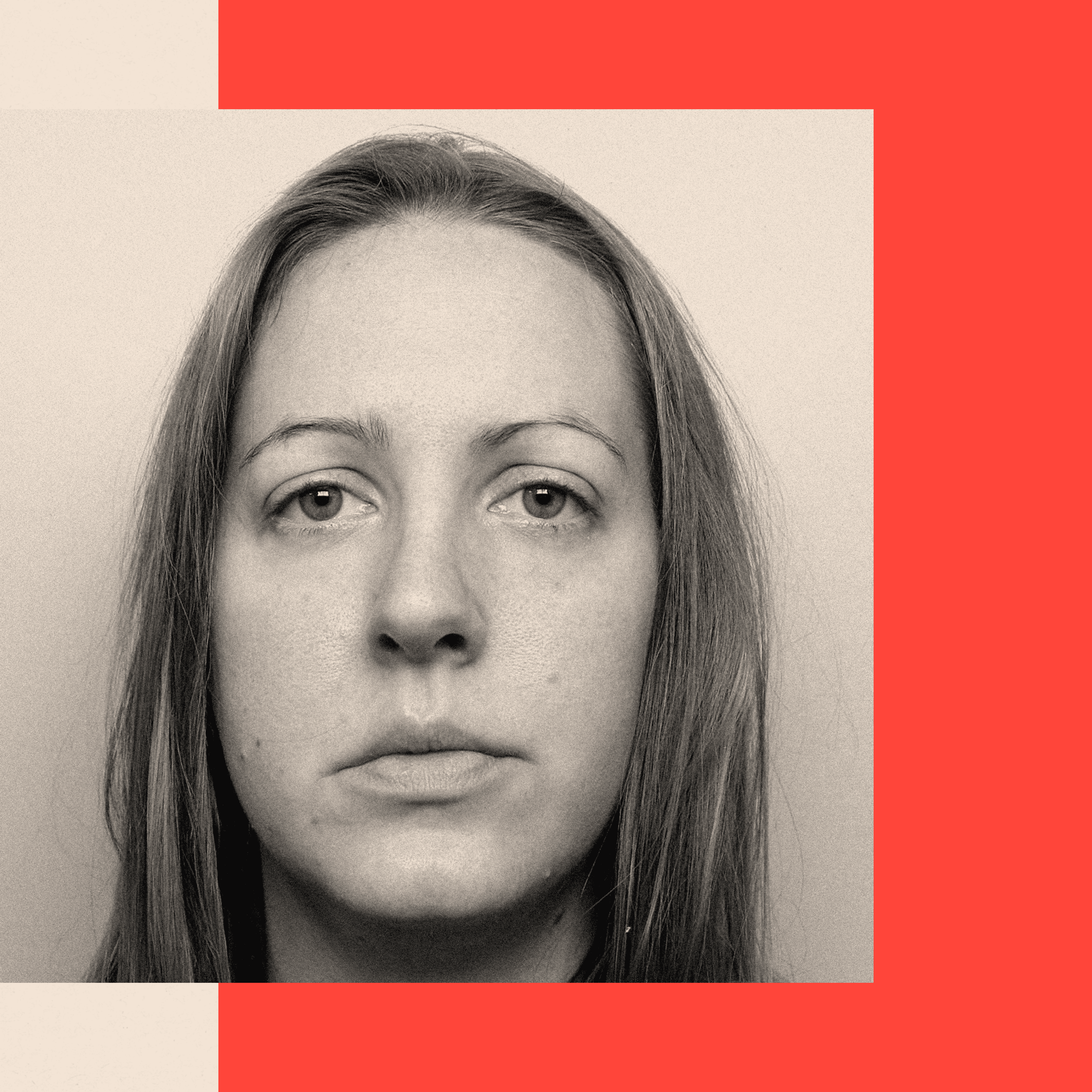 Police mugshot of Lucy Letby in black and white