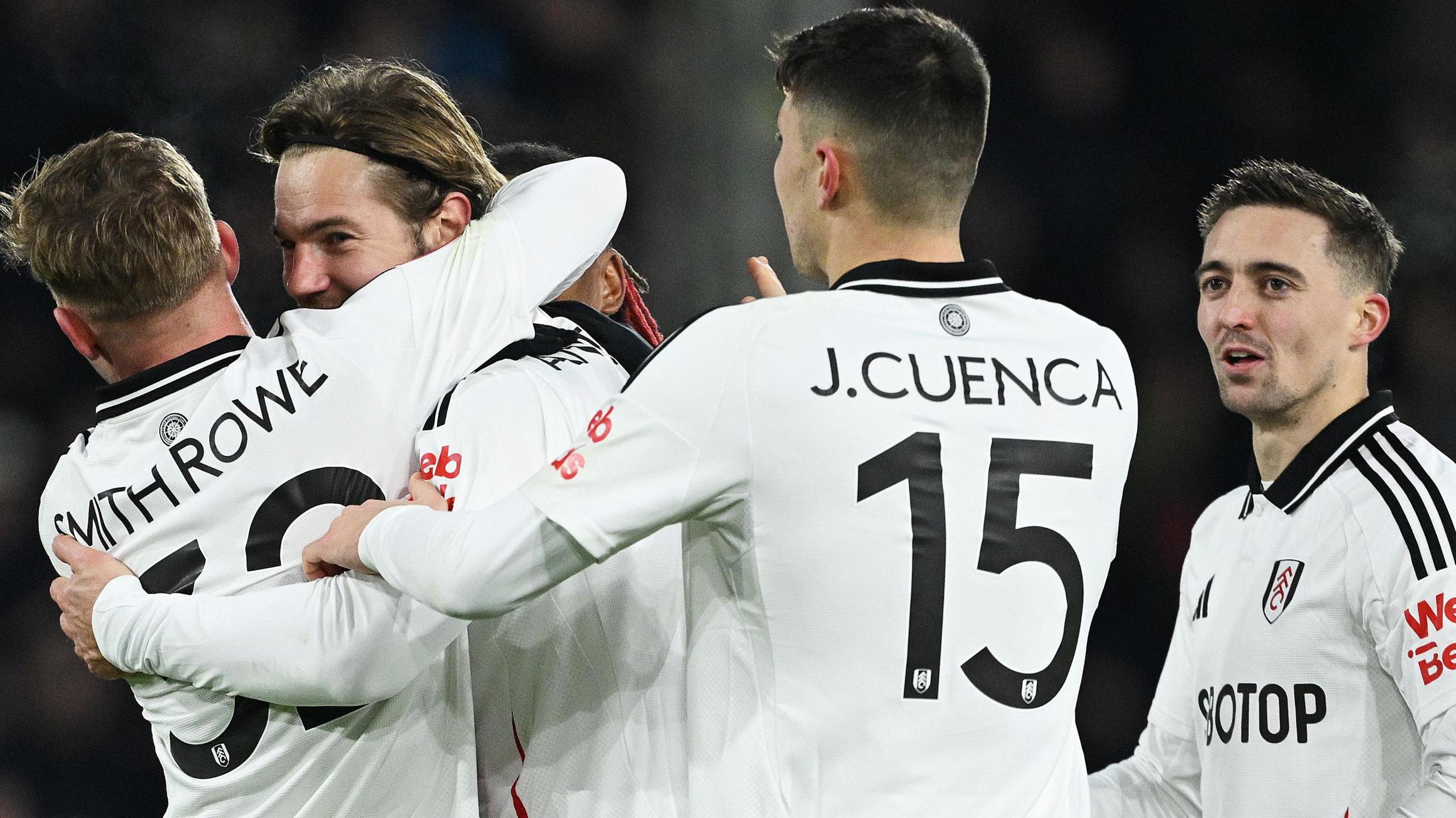 Fulham celebrate after scoring against Watford