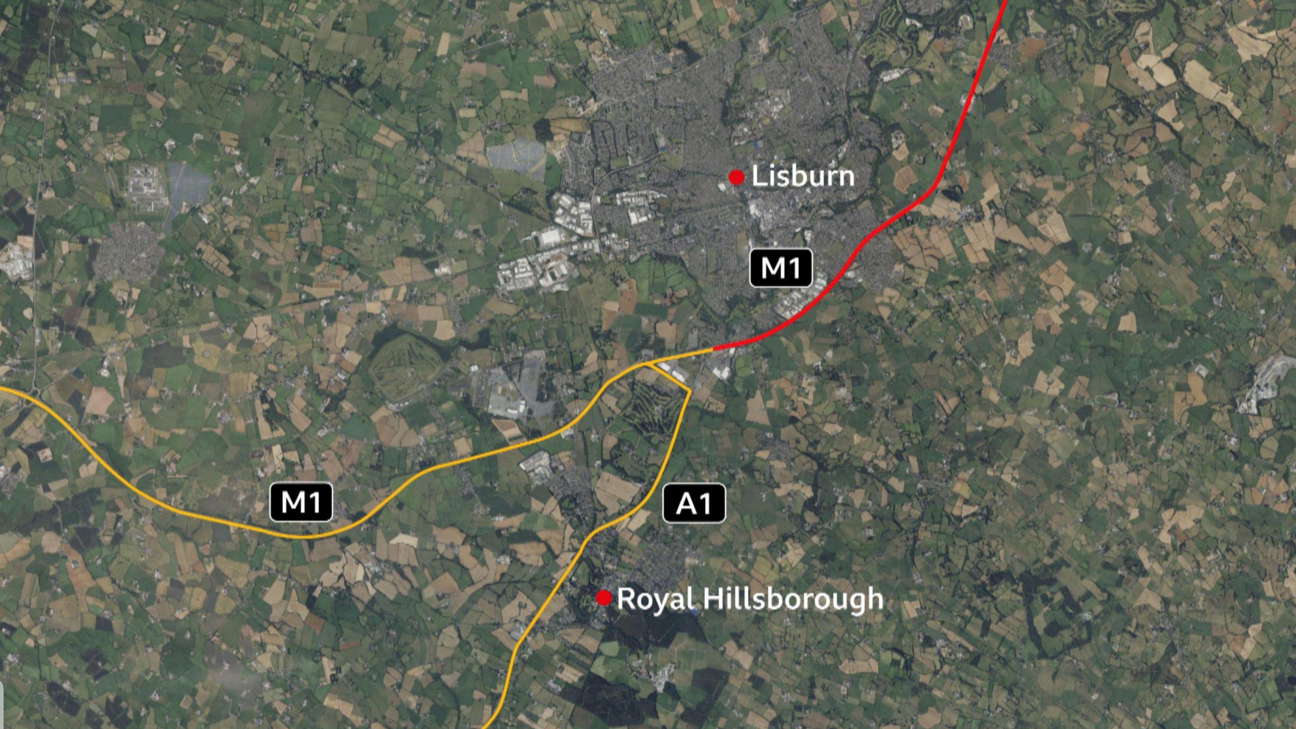 A map that shows Lisburn and Royal Hillsborough.