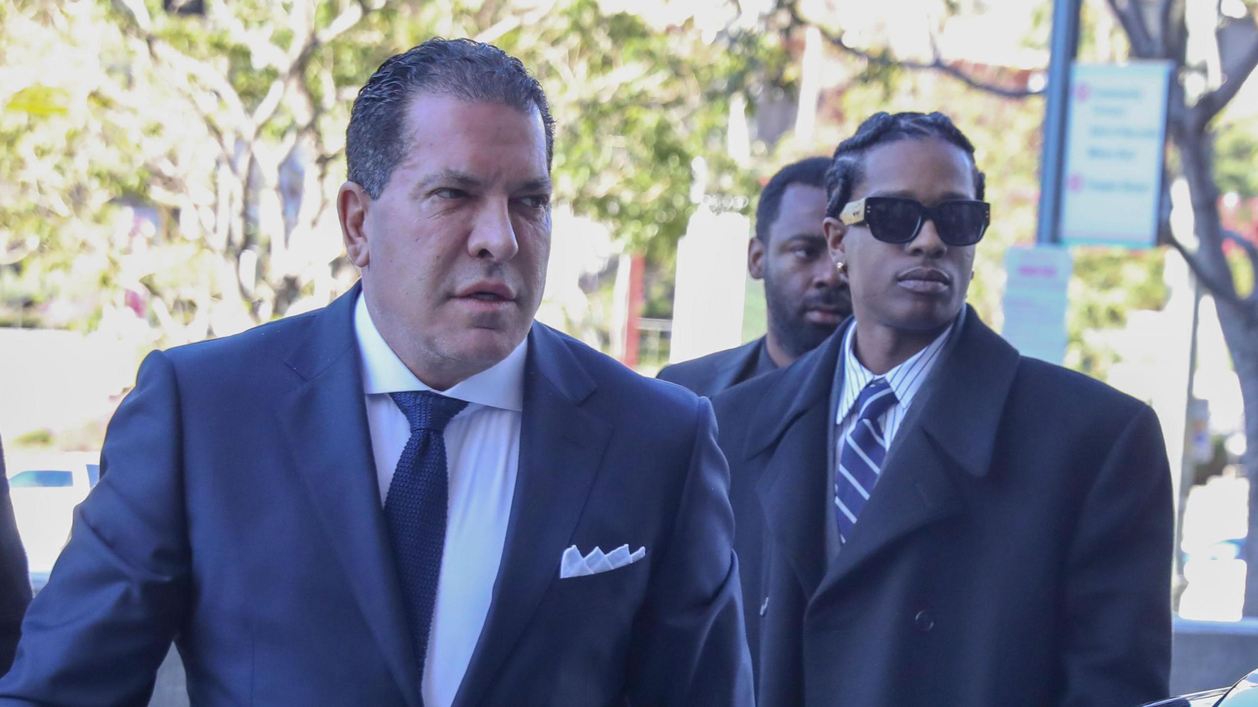 Joe Tacopina and A$AP Rocky pictured outside court