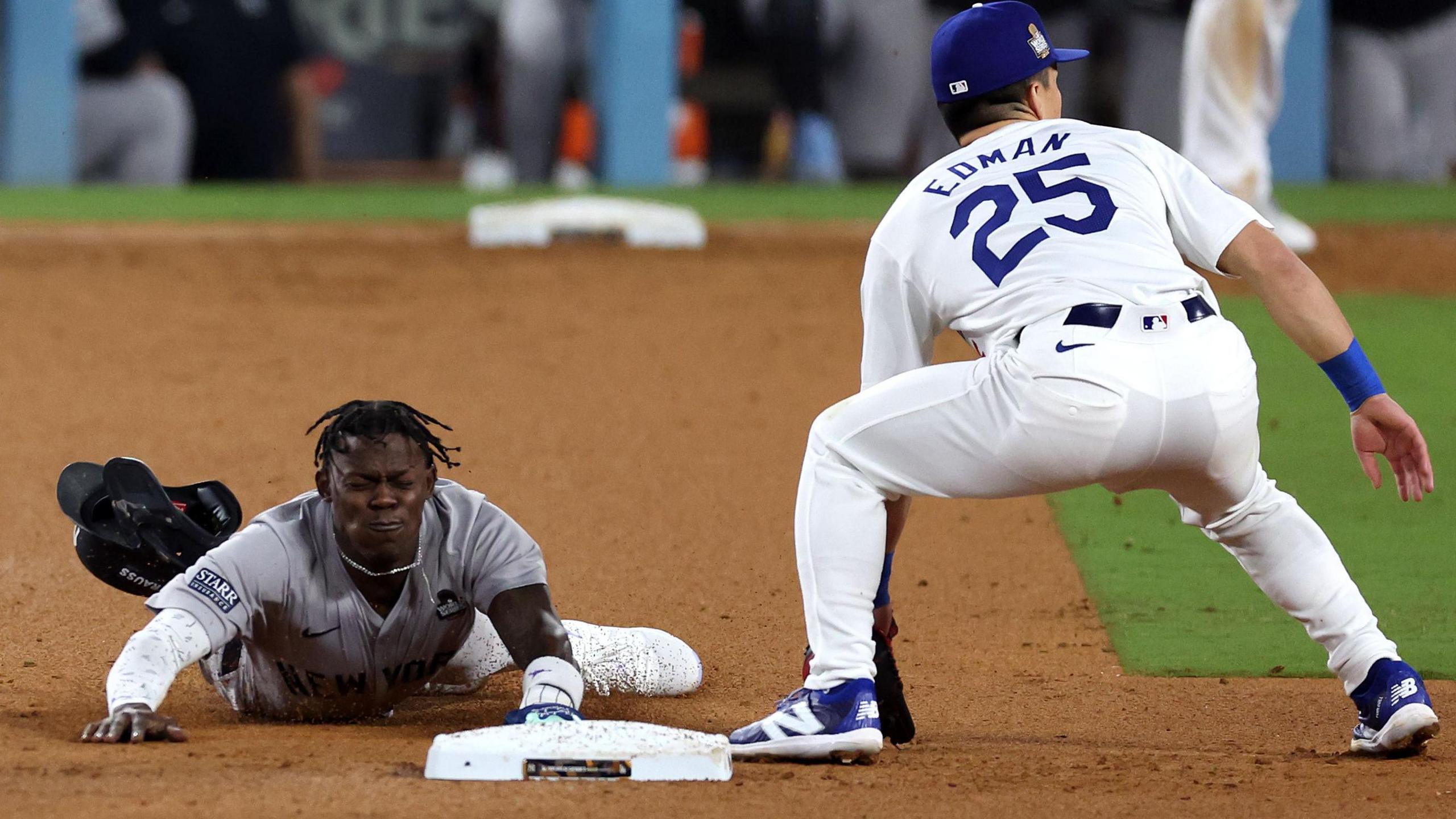 New York Yankees infielder Jazz Chisholm Jr steals second base during the 10th inning