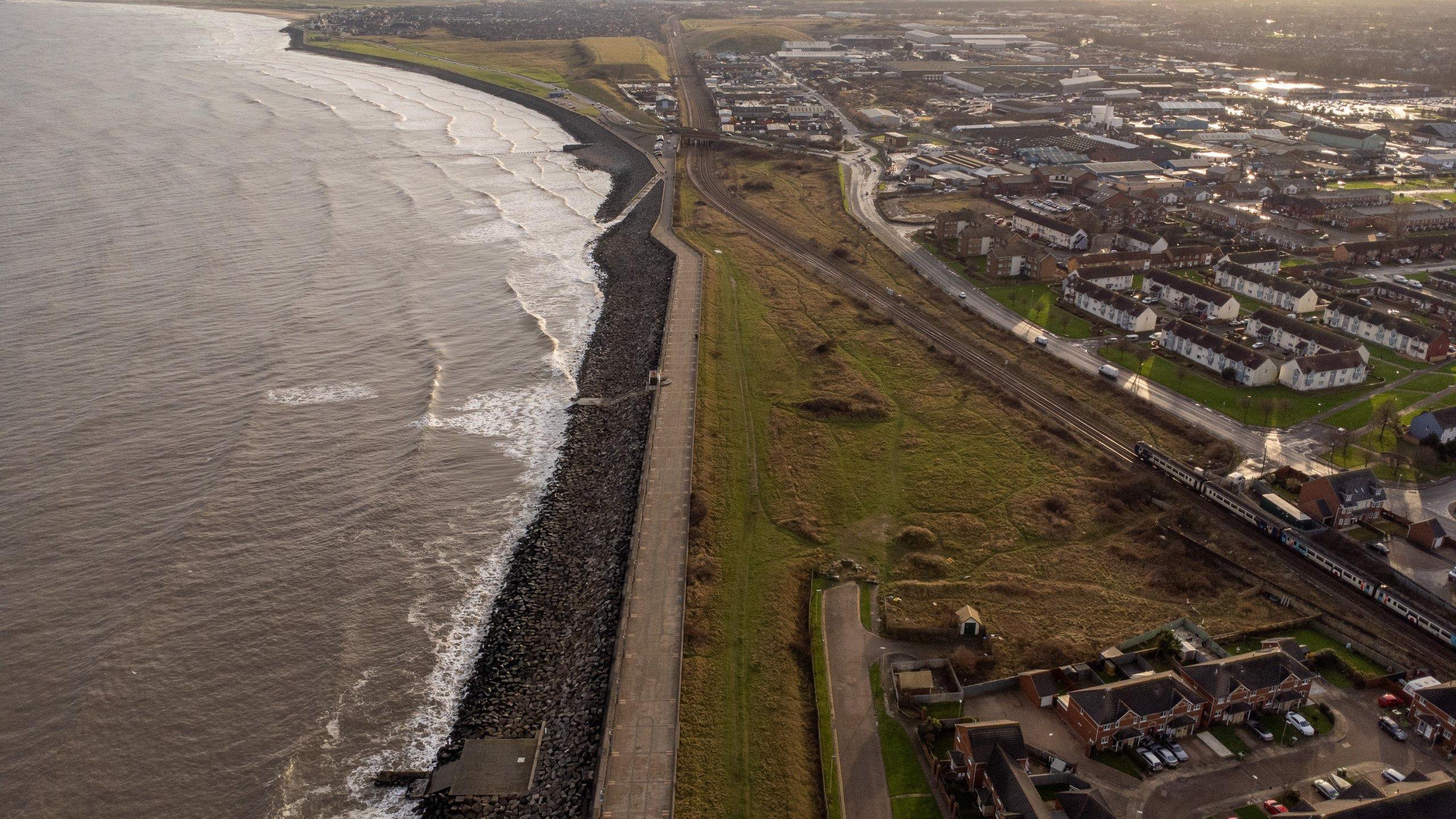 Brownfield sites at Hartlepool waterfront, with the sea visible on the left,