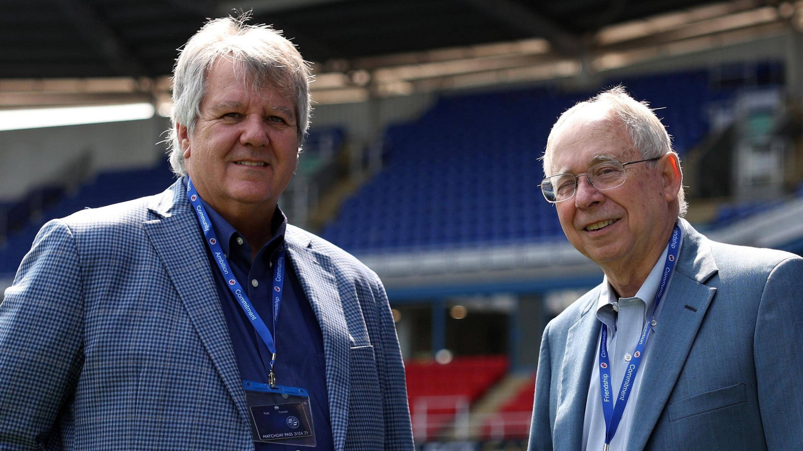 Reading FC's new owners, Todd Trosclair (L) and Rob Couhig (R), at the Select Car Leasing Stadium in August 2024
