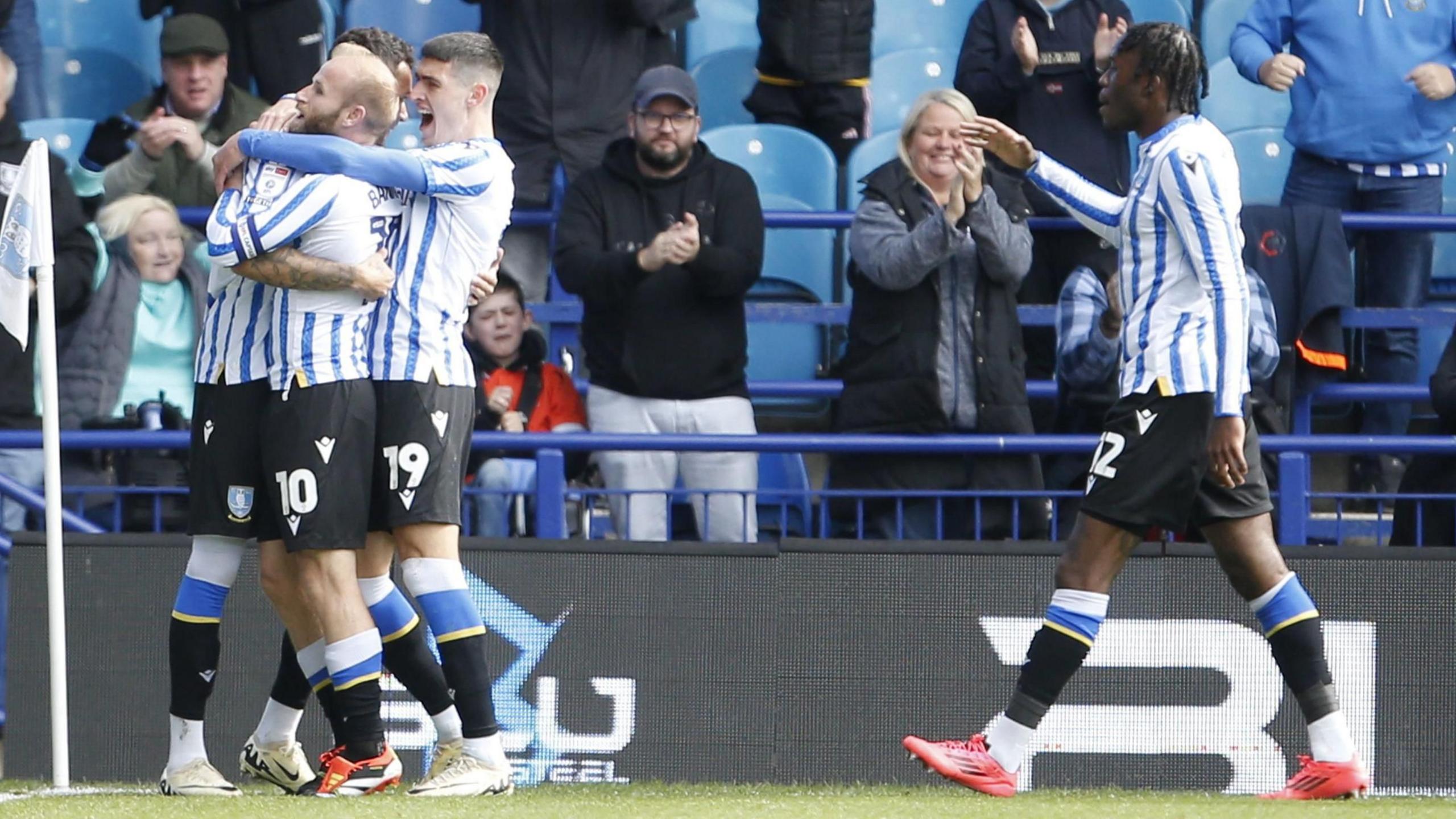 Sheffield Wednesday's players celebrate Marvin Johnson's first-half goal against West Bromwich Albion 