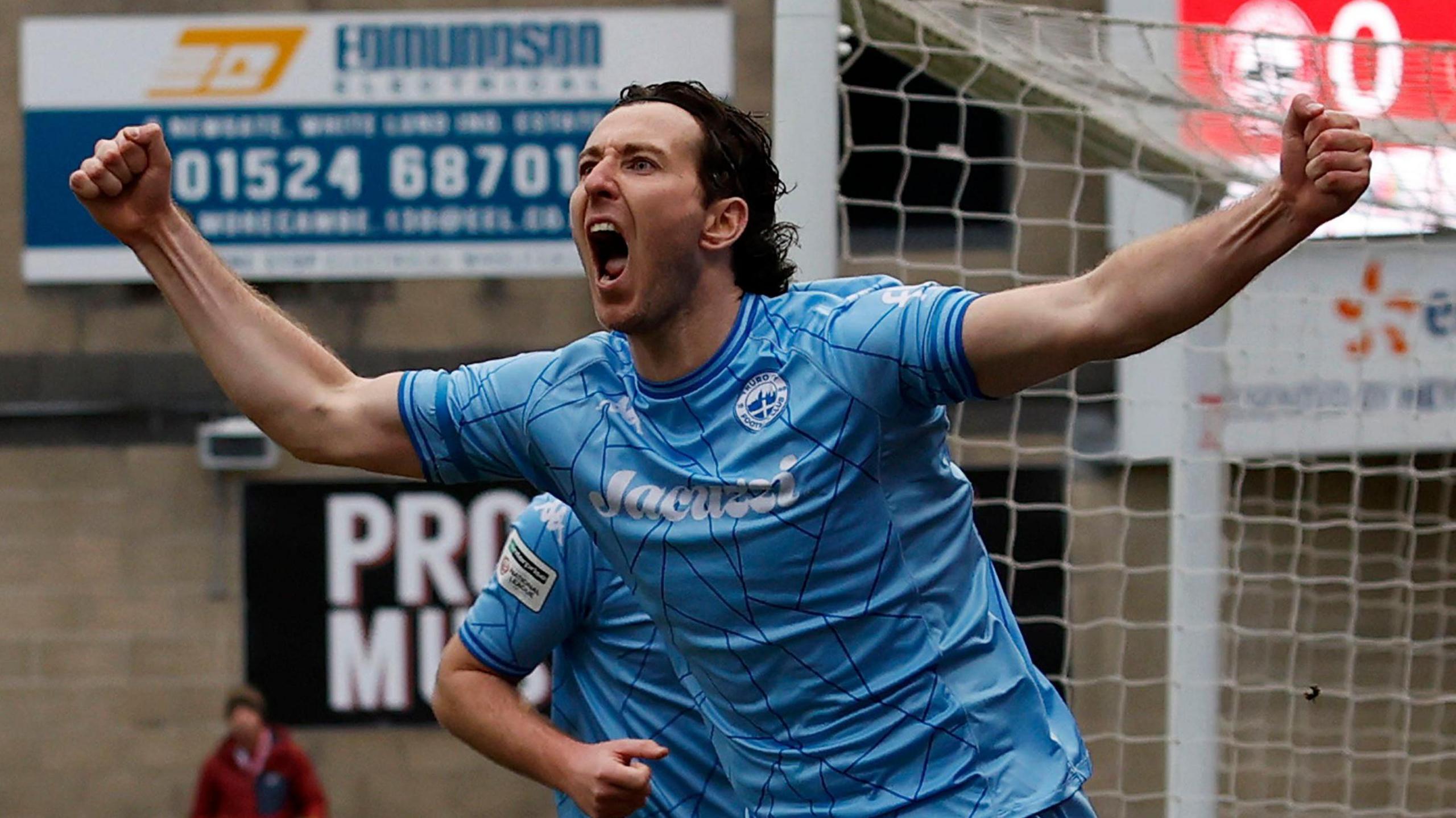 Shaun Donnellan celebrates scoring his second goal of the season