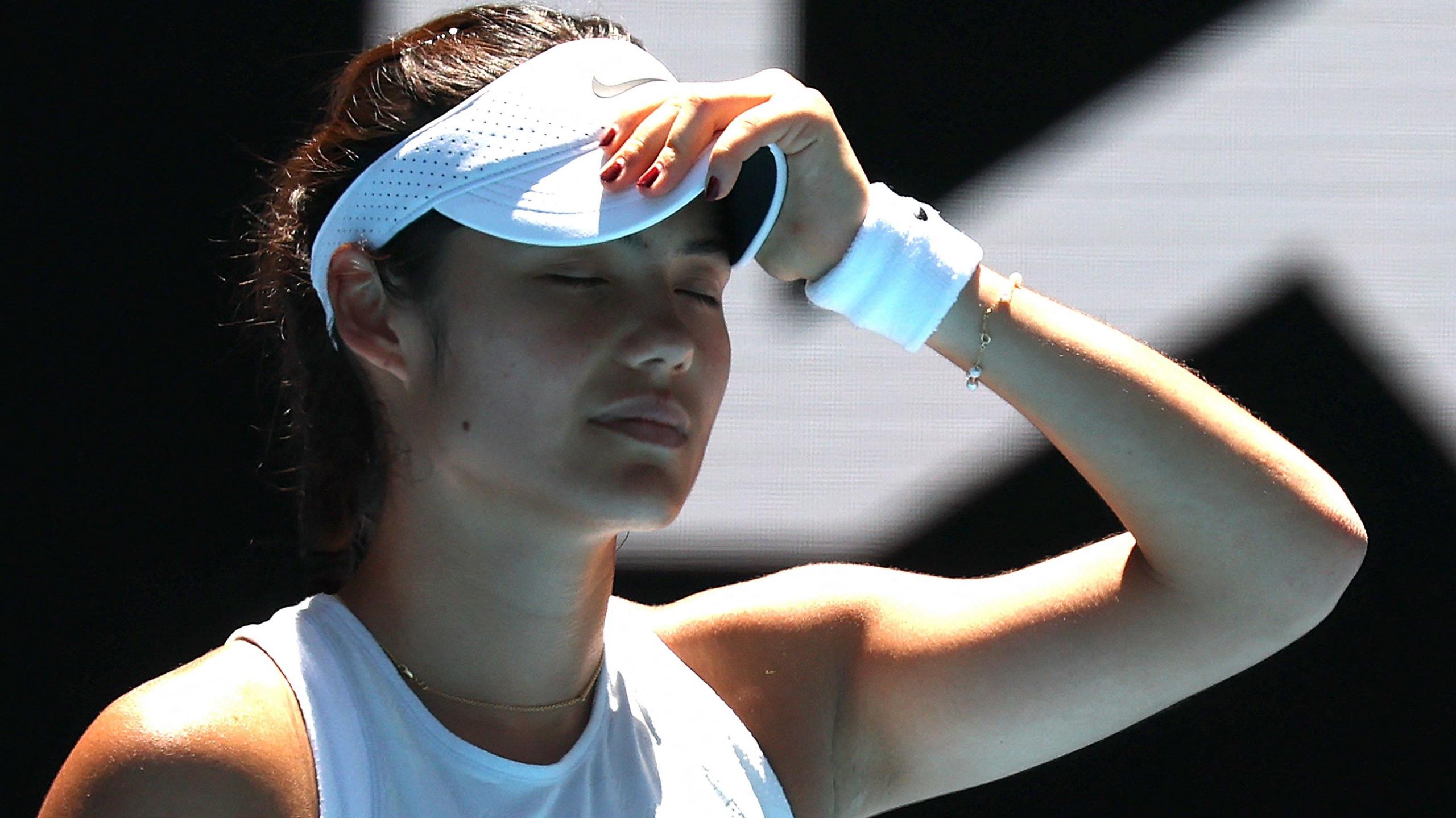 Emma Raducanu reacts at the Australian Open