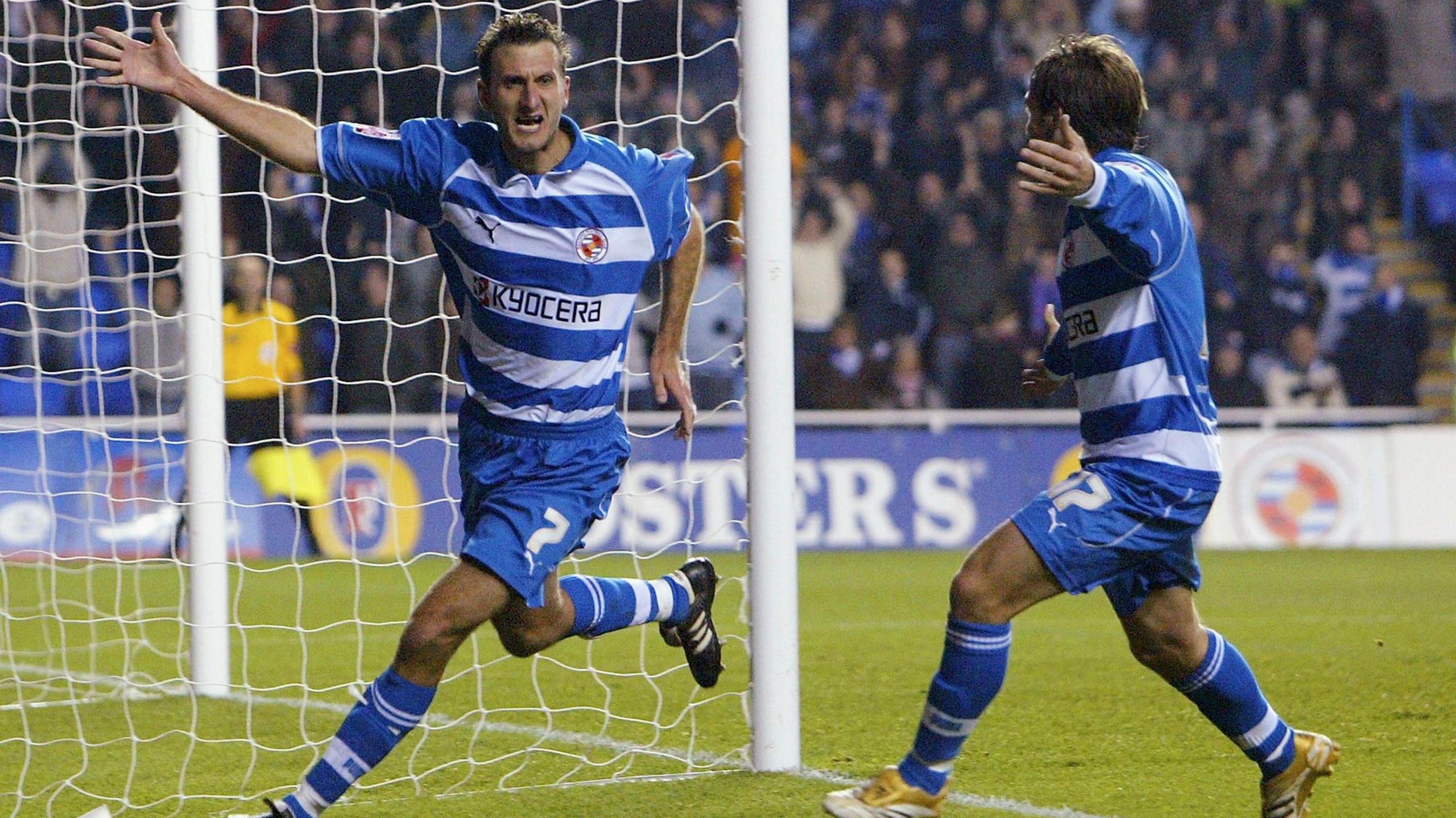 Glen Little of Reading celebrates scoring their third goal during the Coca-Cola Championship match between Reading and Hull City at the Madejski Stadium on November 19, 2005 in Reading, England.