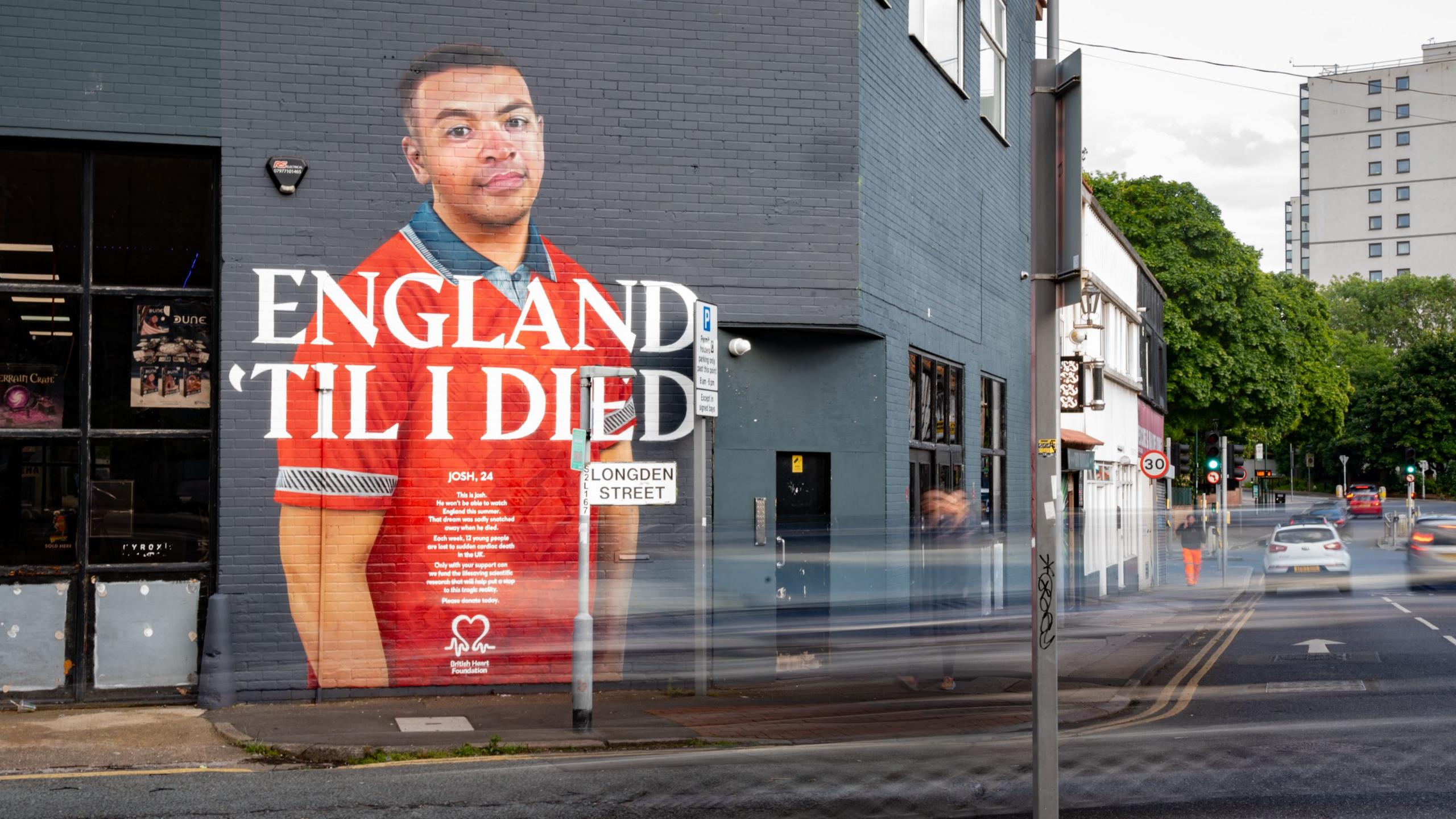 A mural in Nottingham shows Josh Downie who died from cardiac arrest 