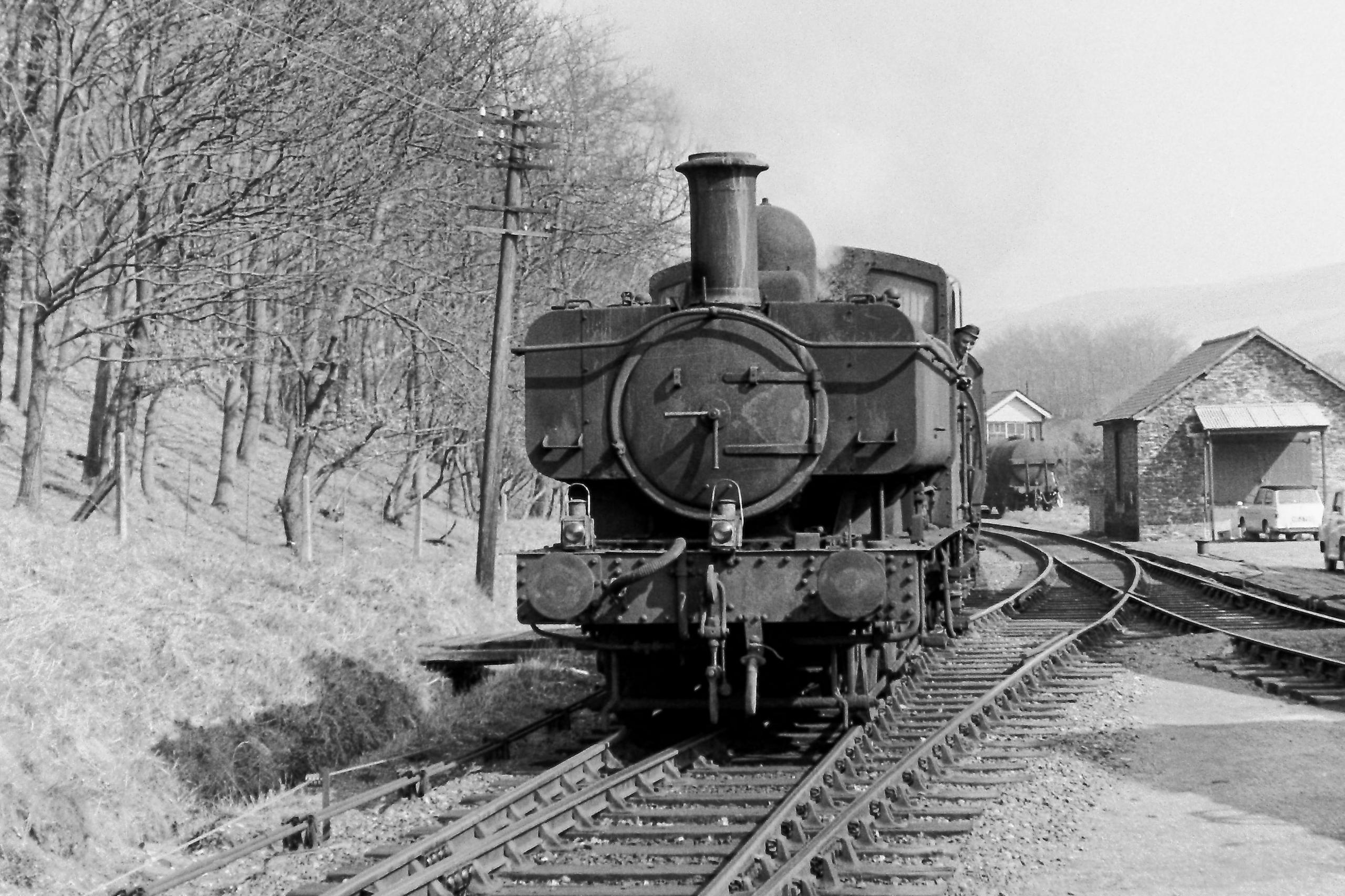 Steam train leaves milk depot at Pont Llanio 