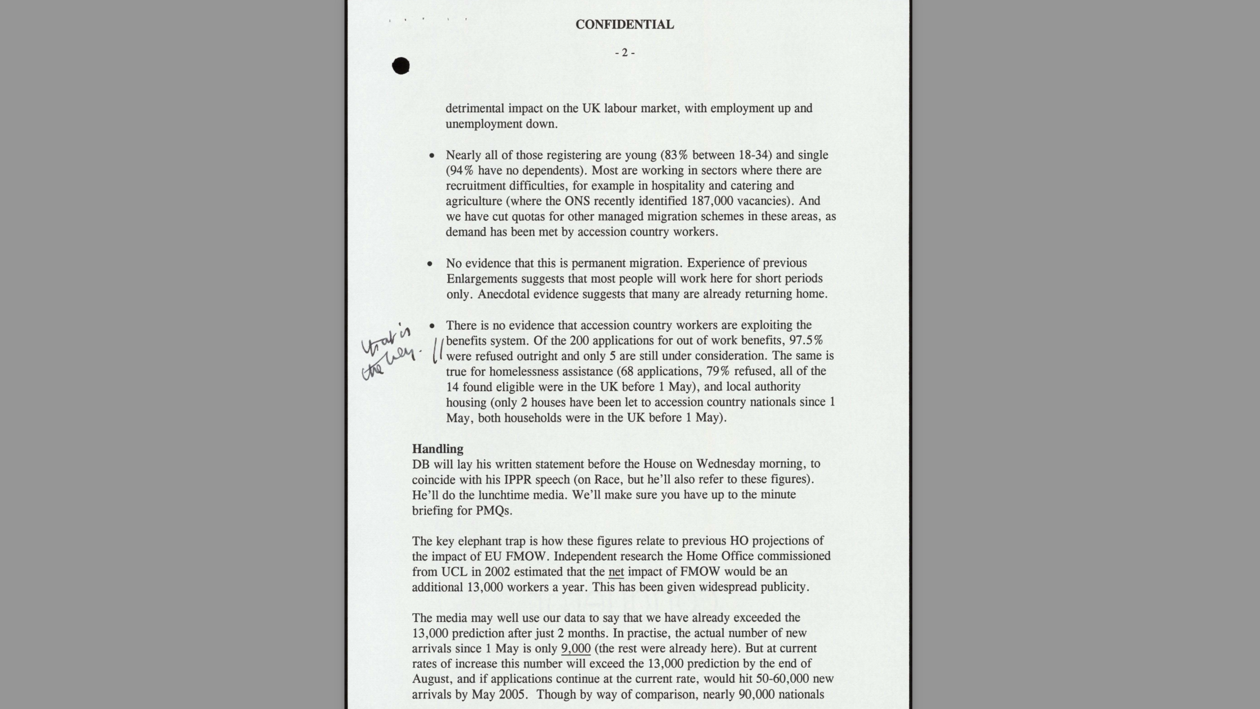 Excerpt from National Archives that shows Tony Blair's handwriting saying: "That is the key".