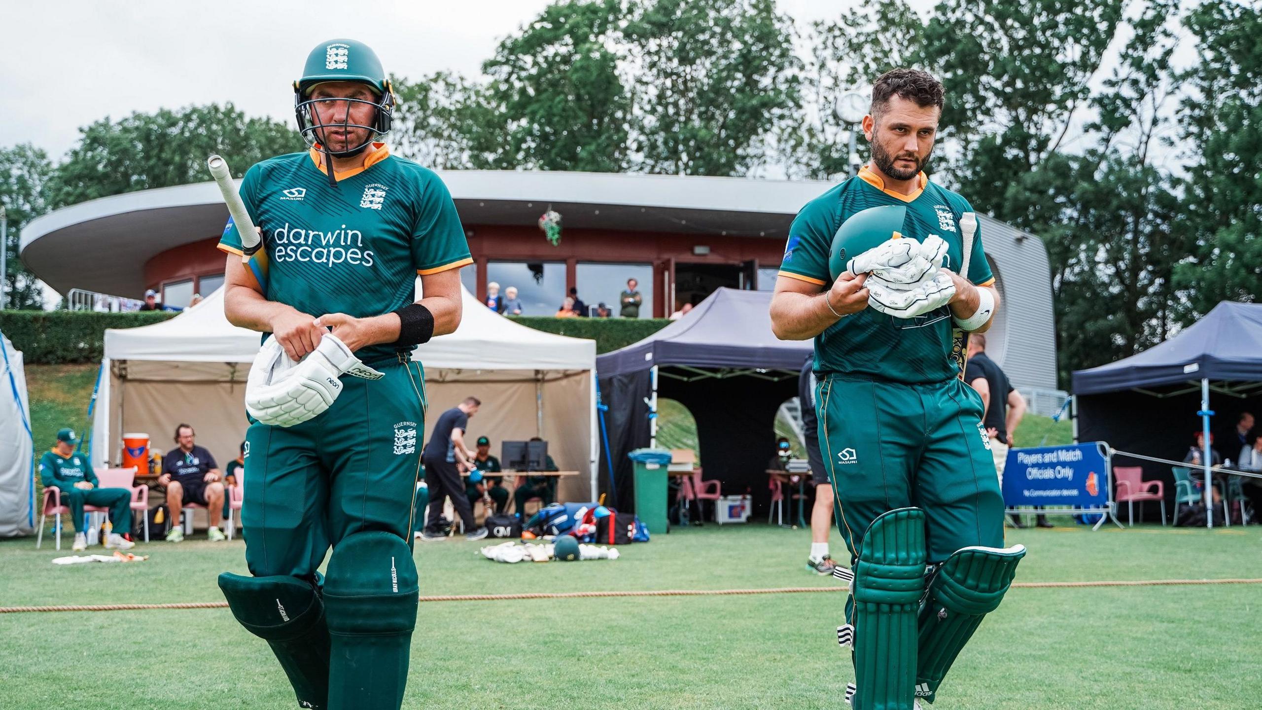 Adam Martel (left) and Ben Fitchet open the batting for Guernsey against Italy
