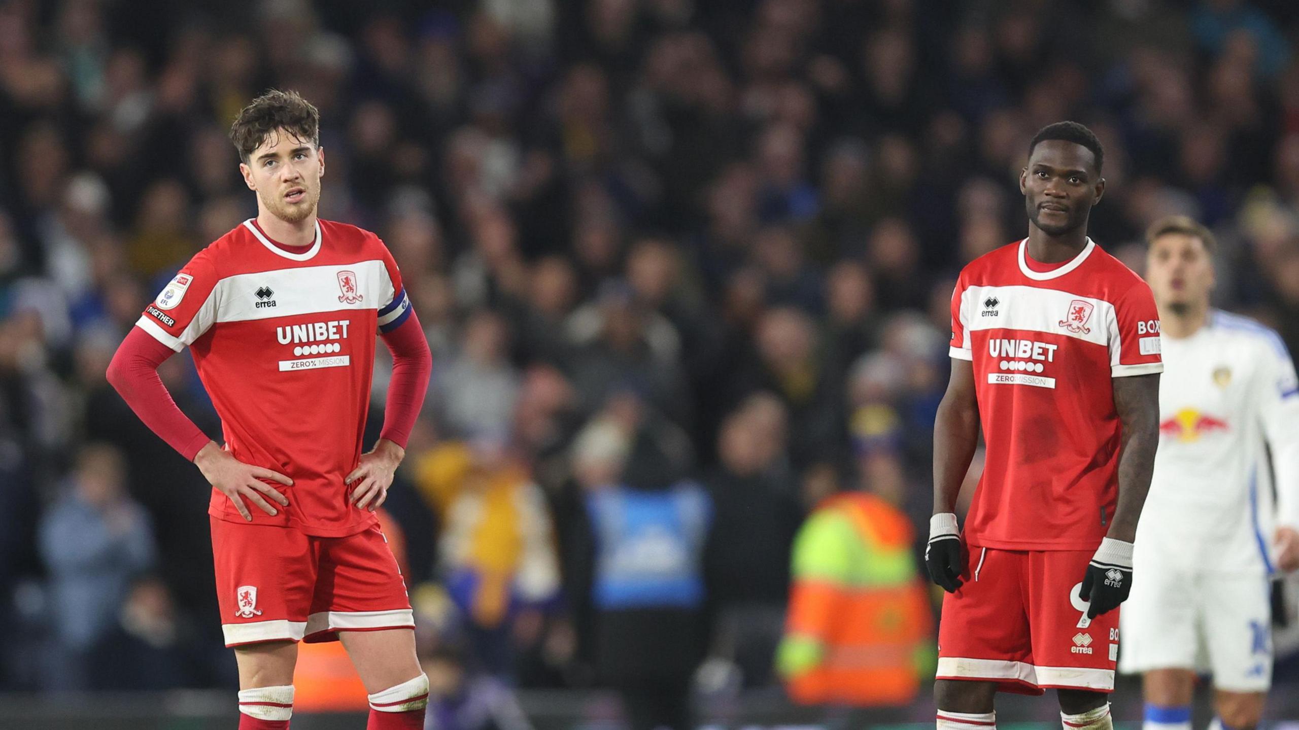 Hayden Hackney and Emmanuel Latte Lath looking despondent during the defeat at Leeds United.