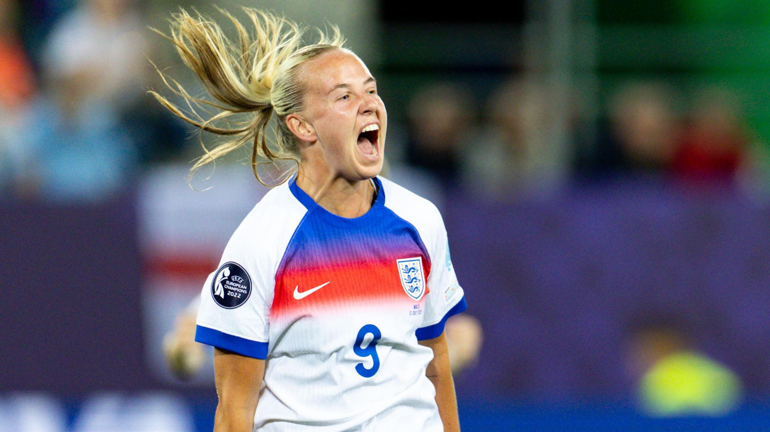 Beth Mead celebrates after scoring for England at Euro 2025 against Wales