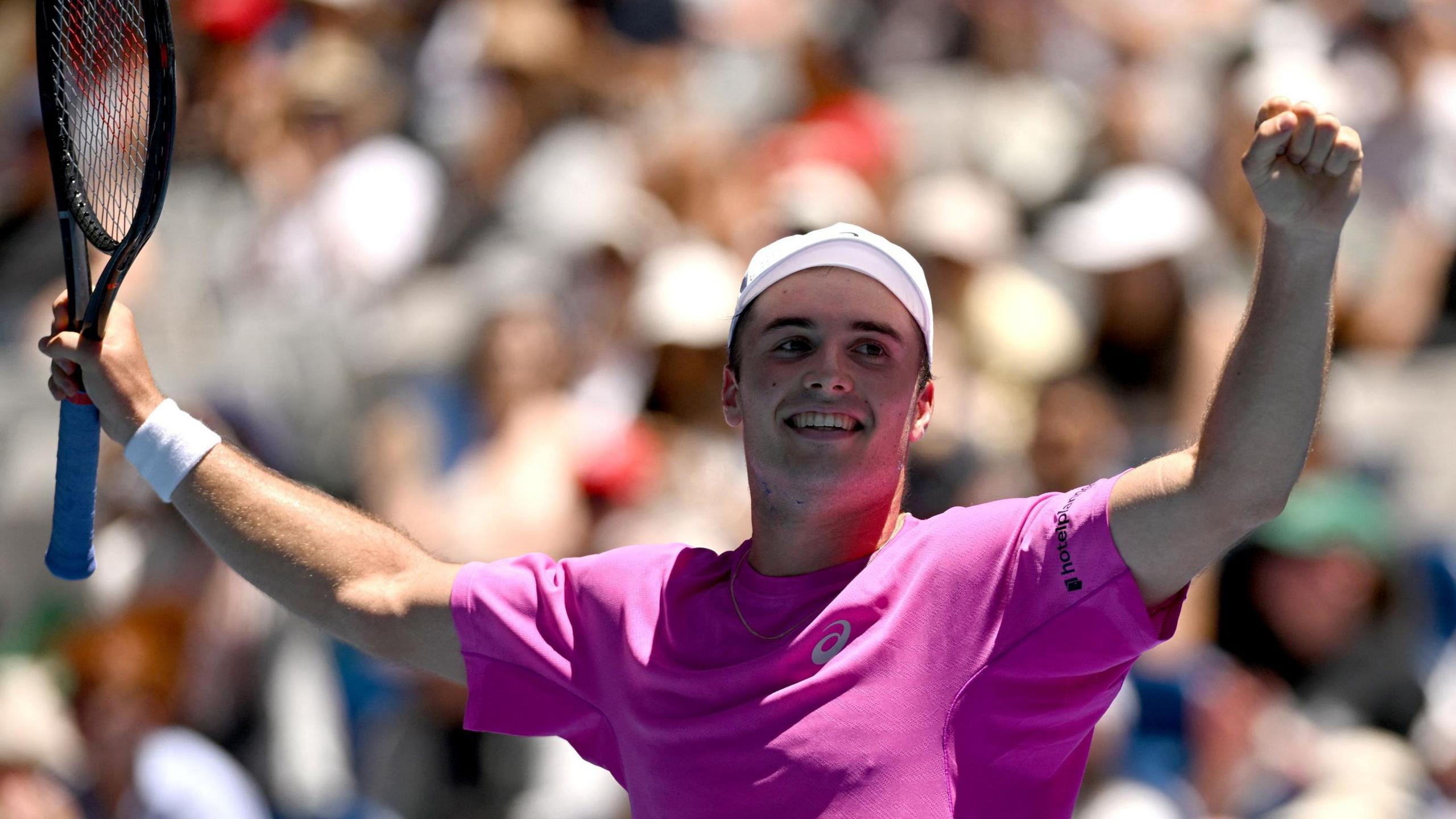 Arthur Fery celebrates beating Flavio Cobolli at the 2026 Australian Open