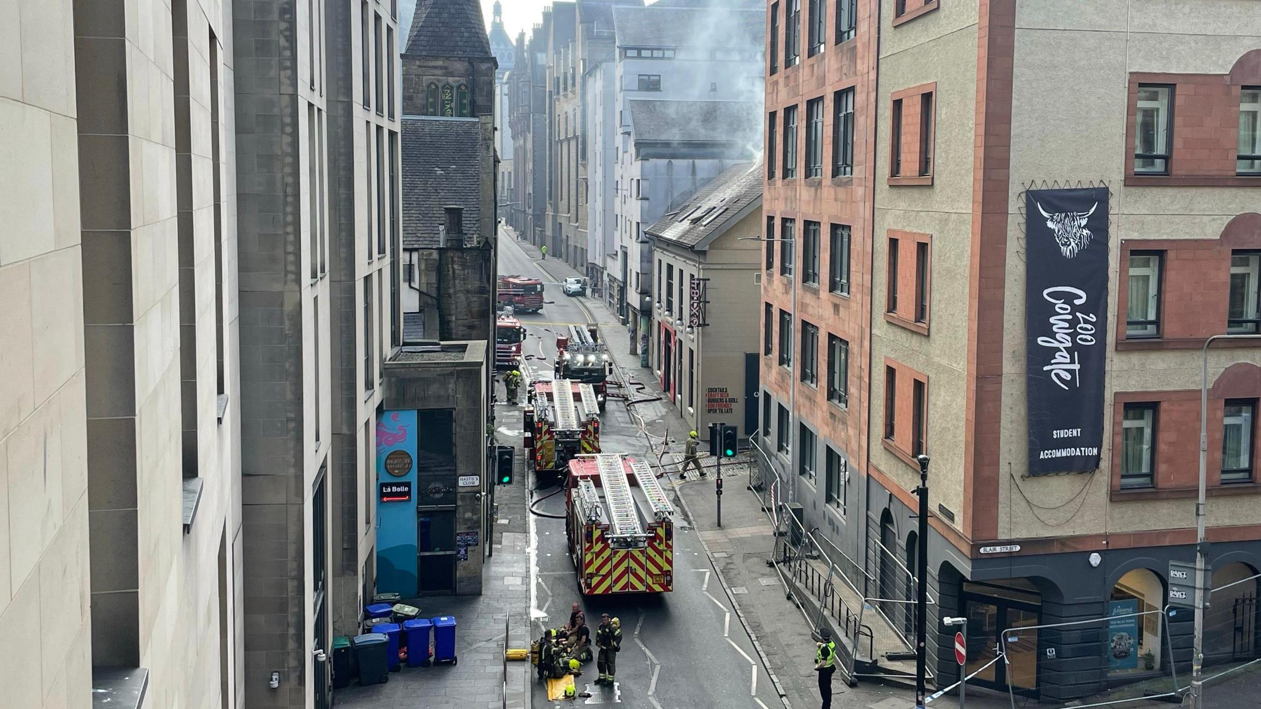 Firefighters extinguishing a fire in Edinburgh.
