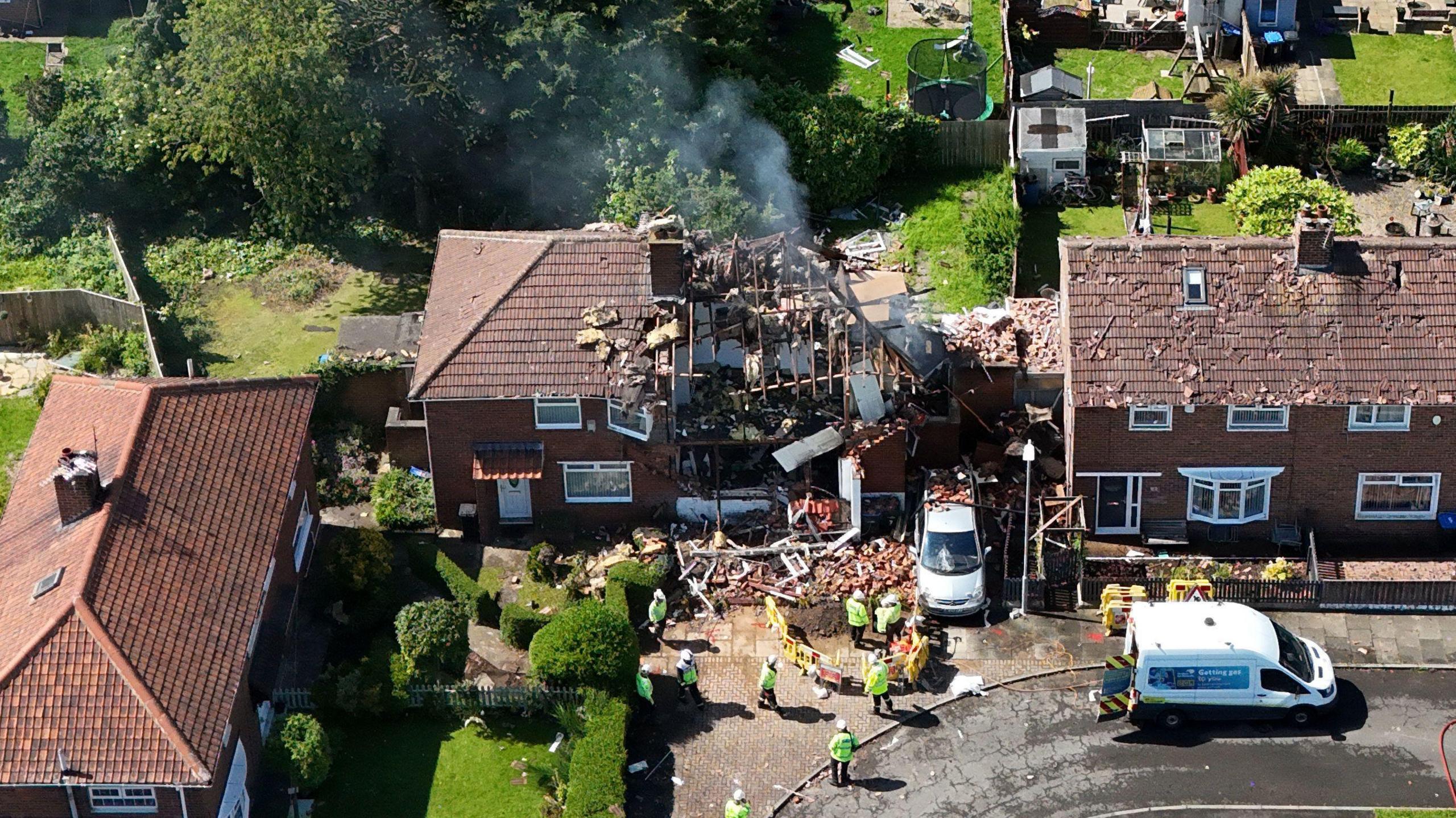 An aerial image of the properties destroyed by the explosion at Kirkland Walk in Middlesbrough.