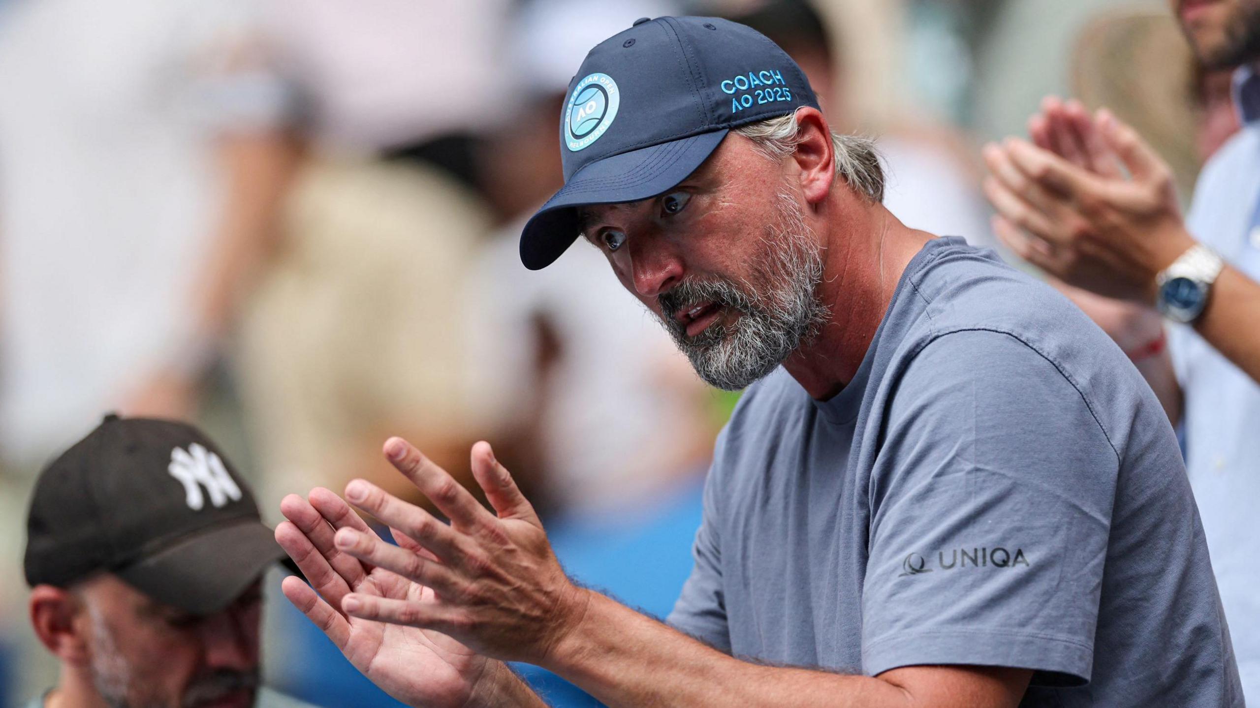 Goran Ivanisevic claps encouragement to Elena Rybakina at the 2025 Australian Open