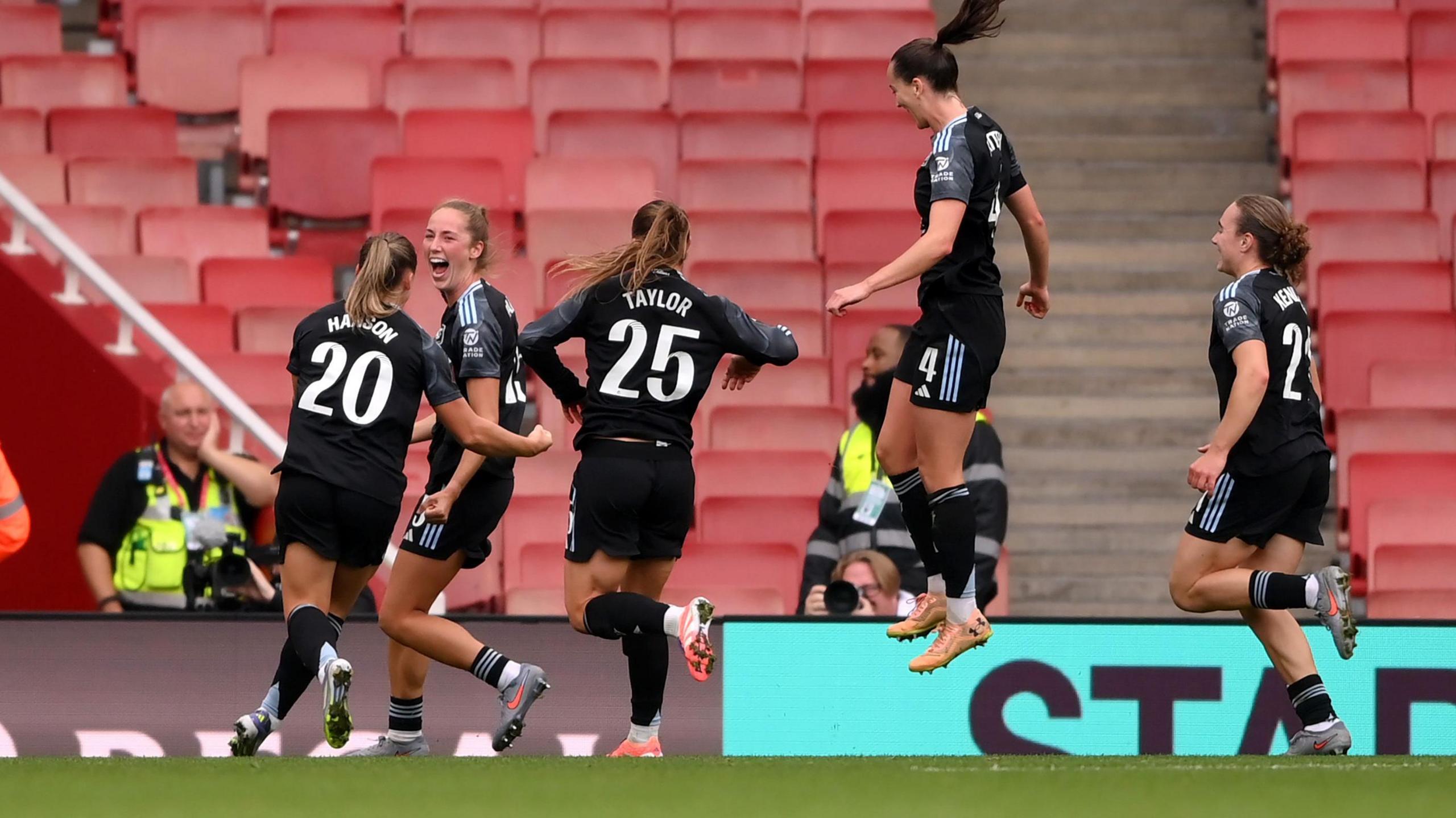 Aston Villa celebrate Lucy Parker's goal