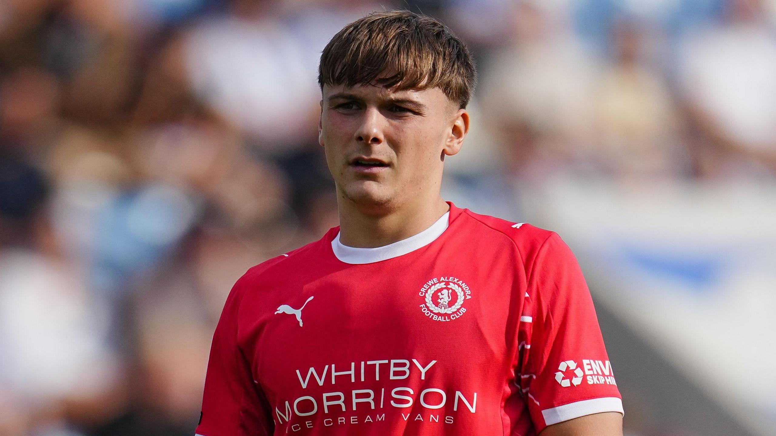 Emre Tezgel in his red Crewe shirt during a game