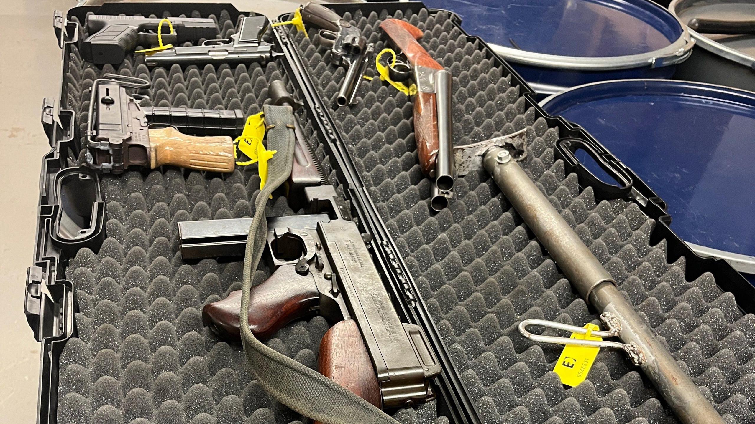 A collection of firearms in the police armoury