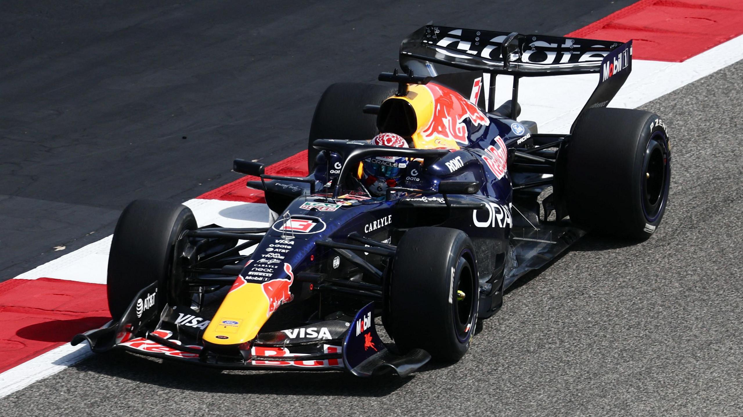 Max Verstappen driving the 2026 Red Bull during pre-season testing in Bahrain