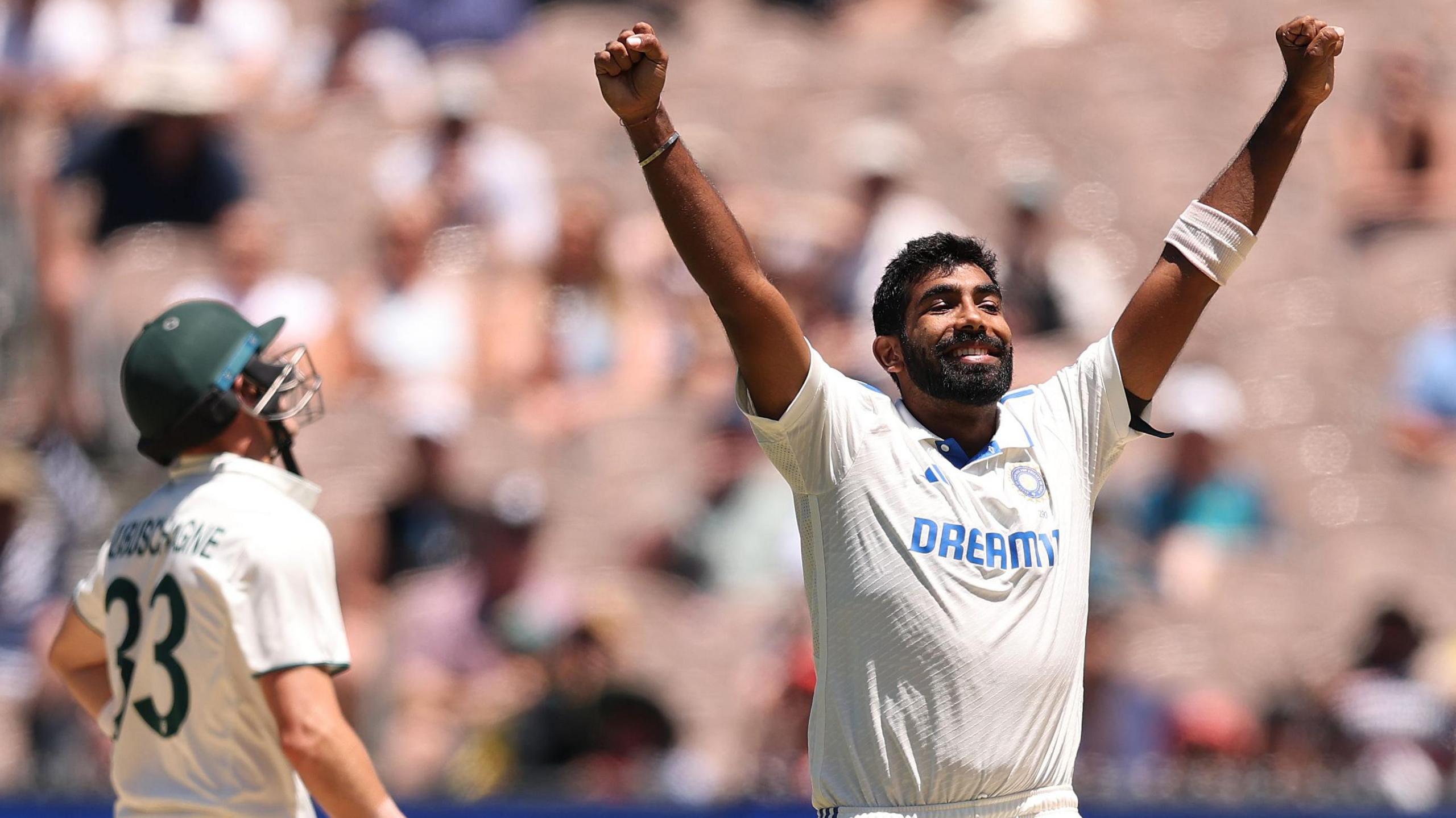 Jasprit Bumrah celebrates wicket