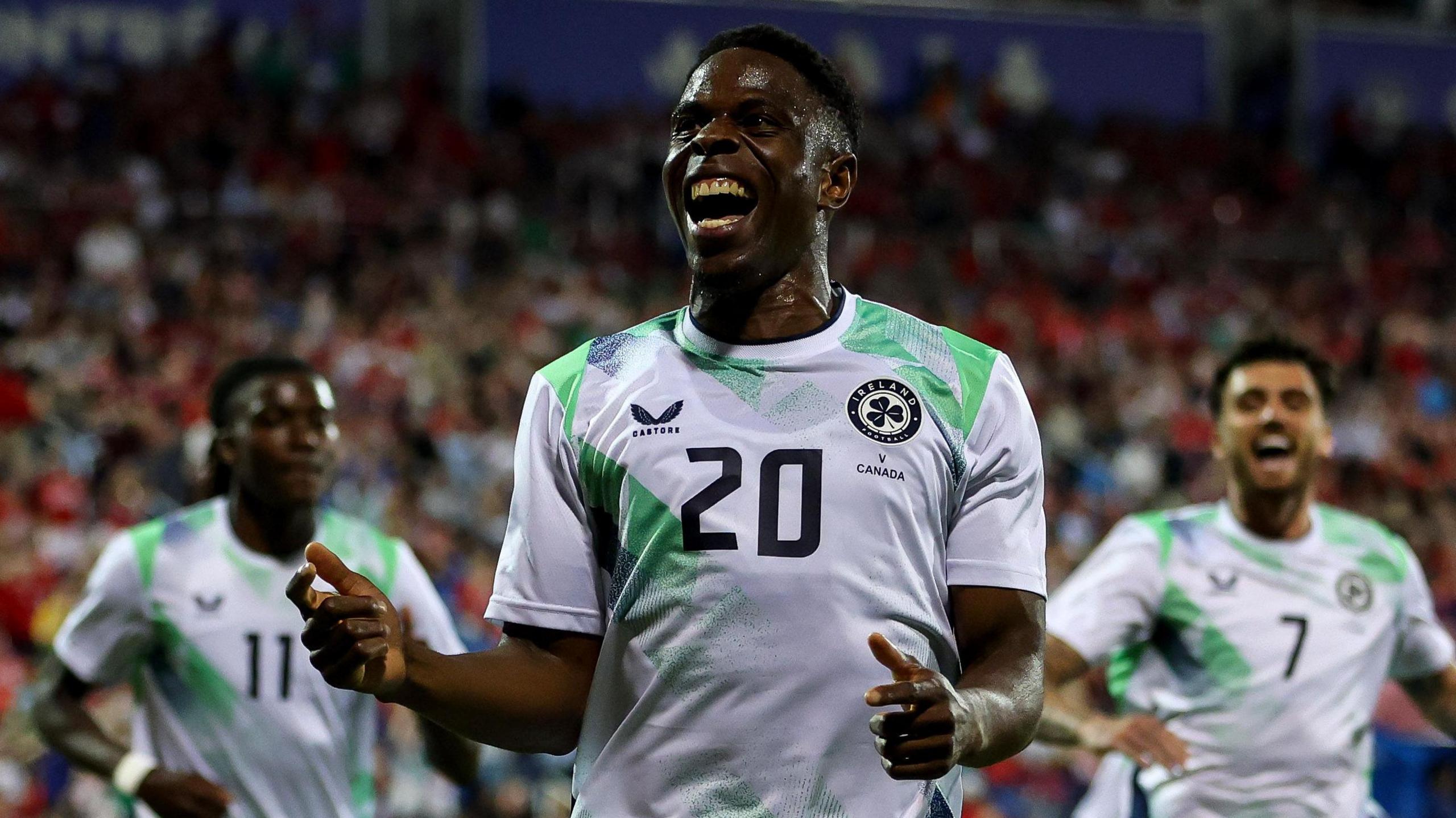 Chiedozie Ogbene celebrates scoring his equaliser