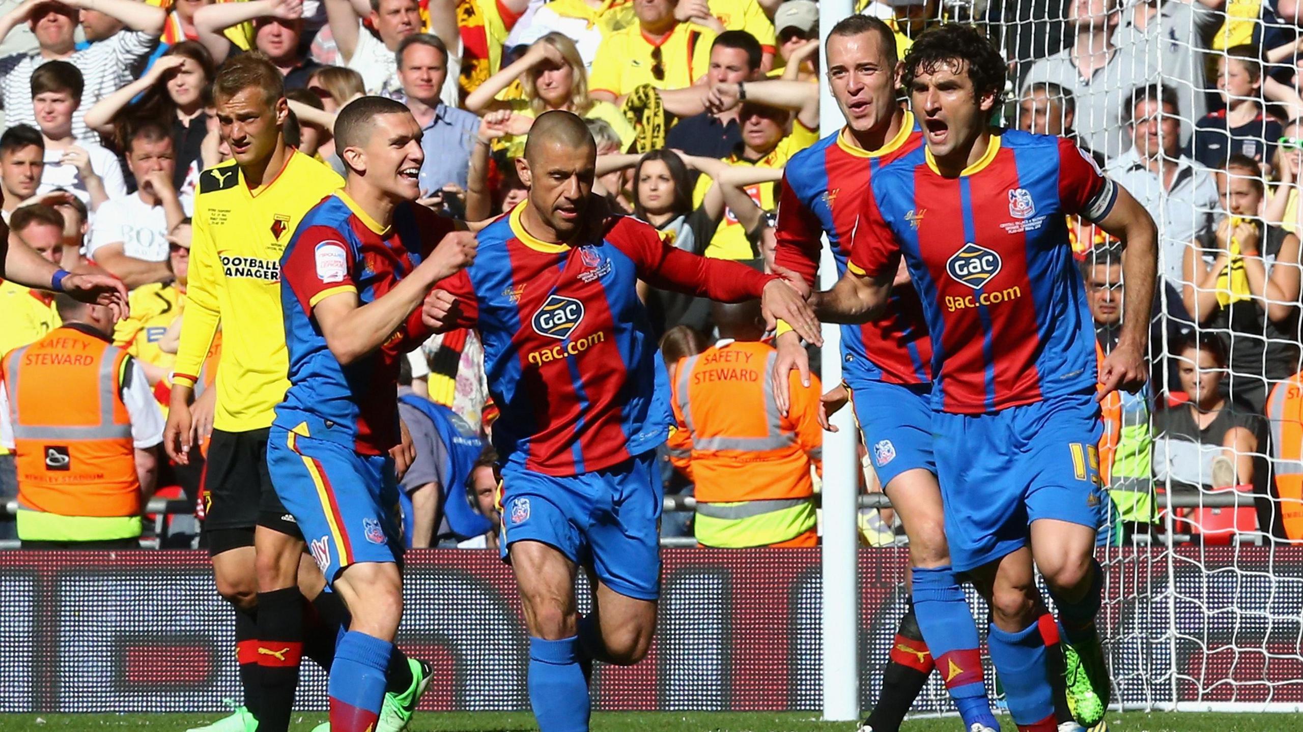 Kevin Phillips celebrates with team-mates following his extra time penalty in the 2013 play-off final