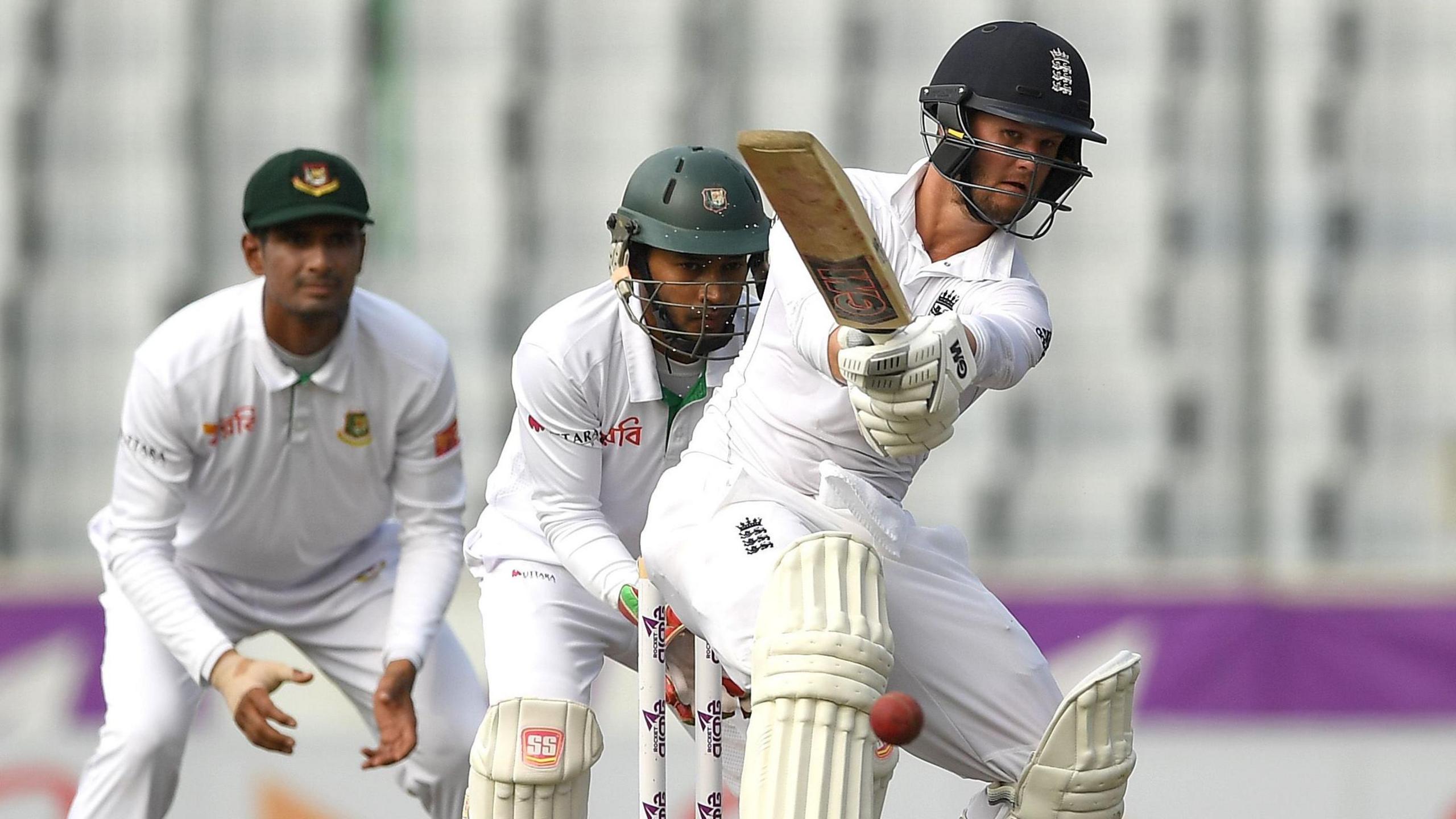 England batter Ben Duckett hits out in a Test against Bangladesh in 2016