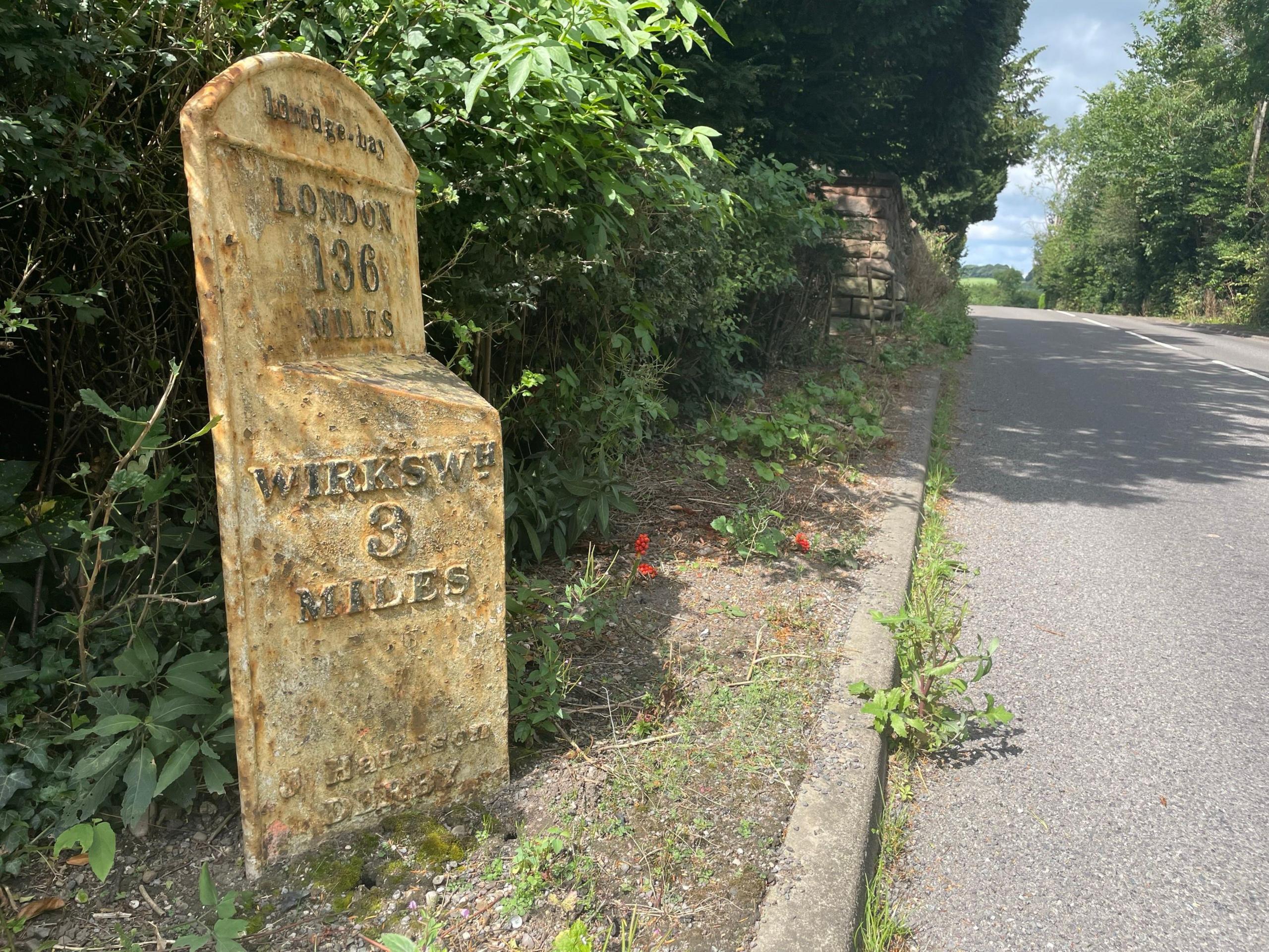 A cast iron marker in Idridgehay in Derbyshire