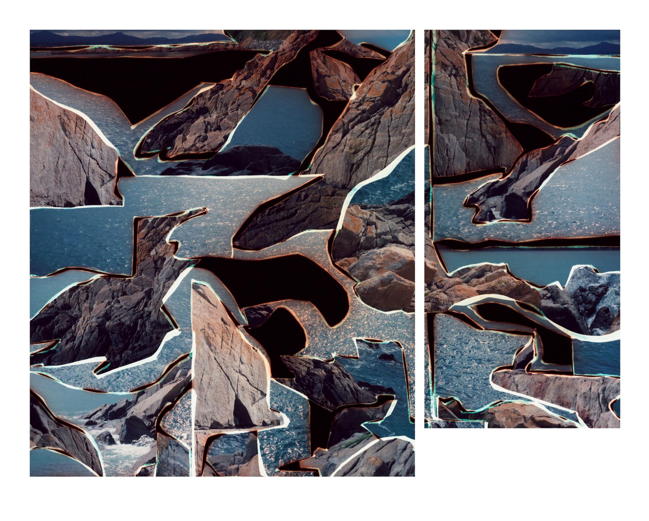 a collage of different rocky landscapes and bits of the ocean