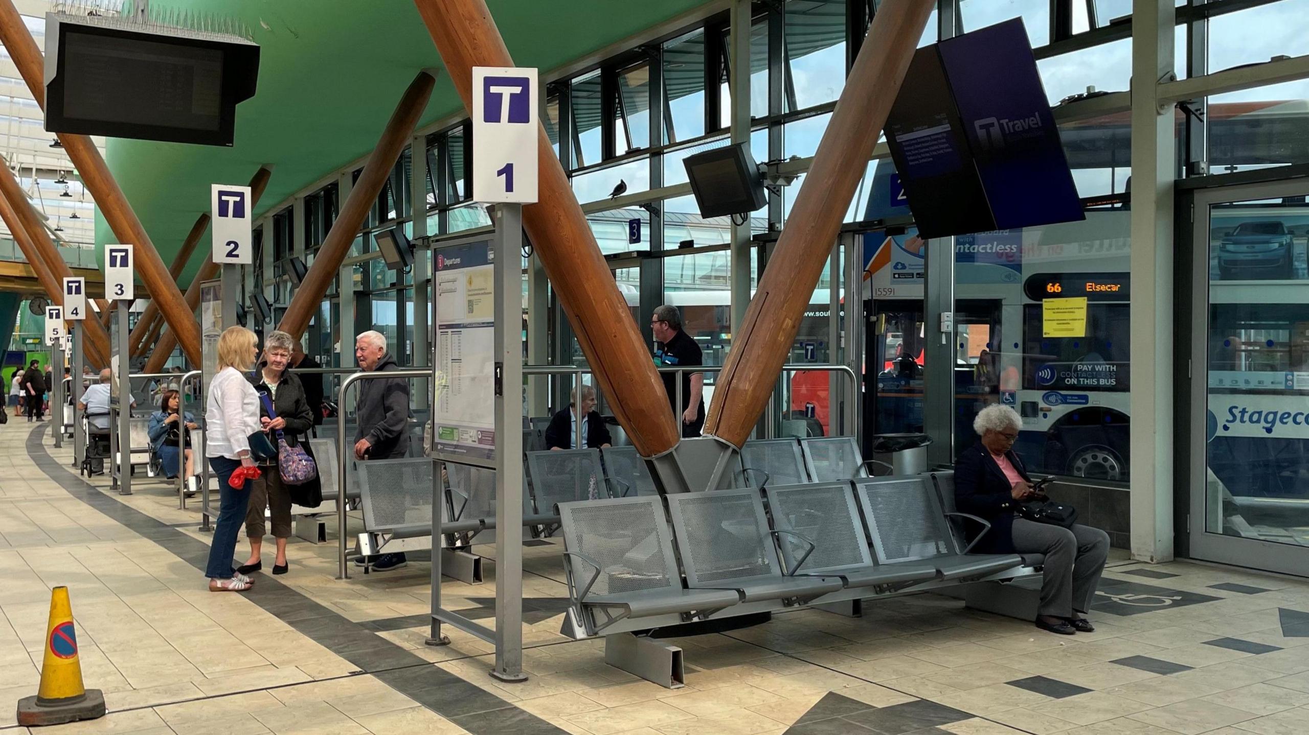 An interior shot of bus gates at Barnsley Interchange.