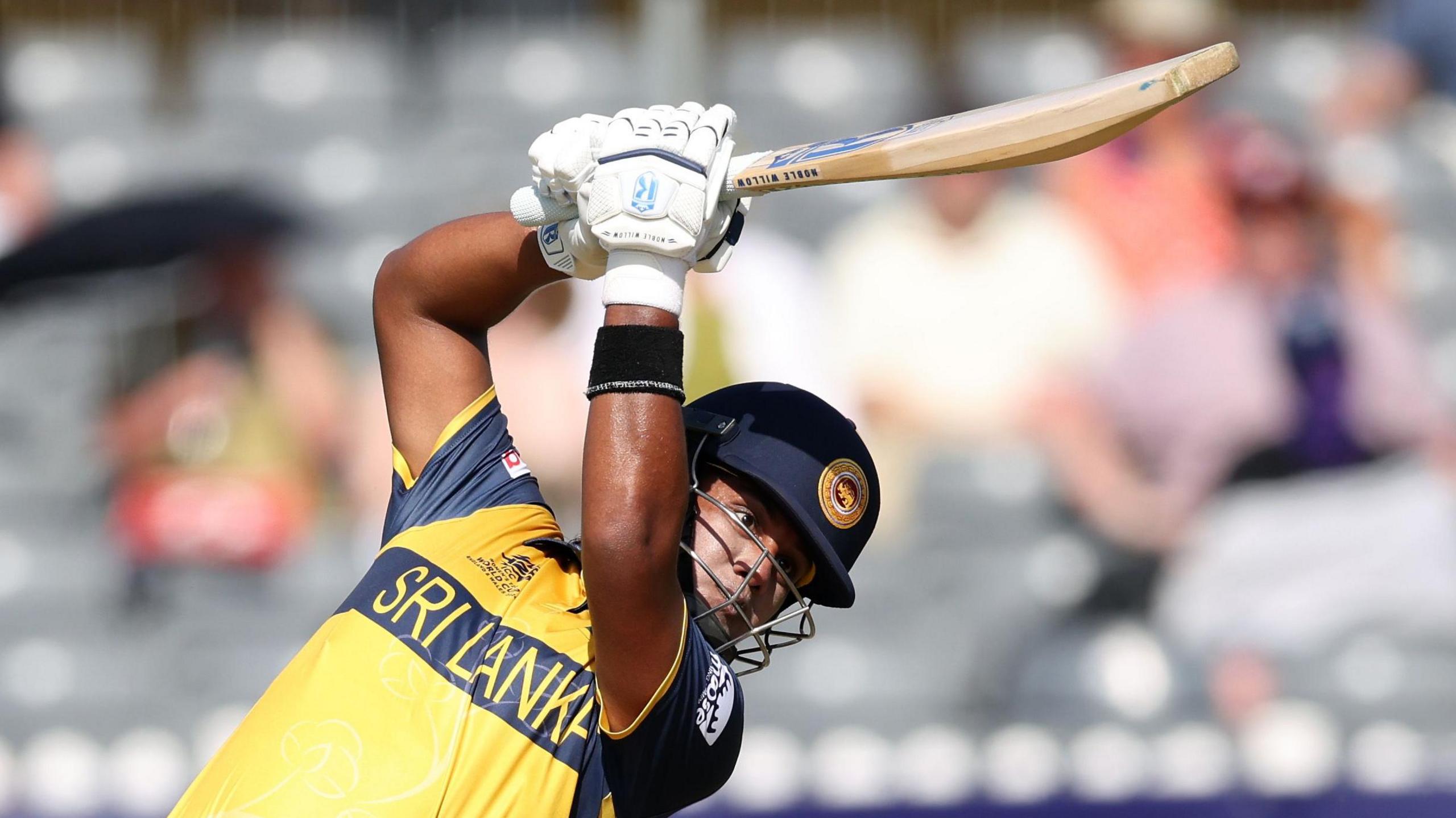 Chamari Athapaththu plays a shot during her excellent innings in Bristol
