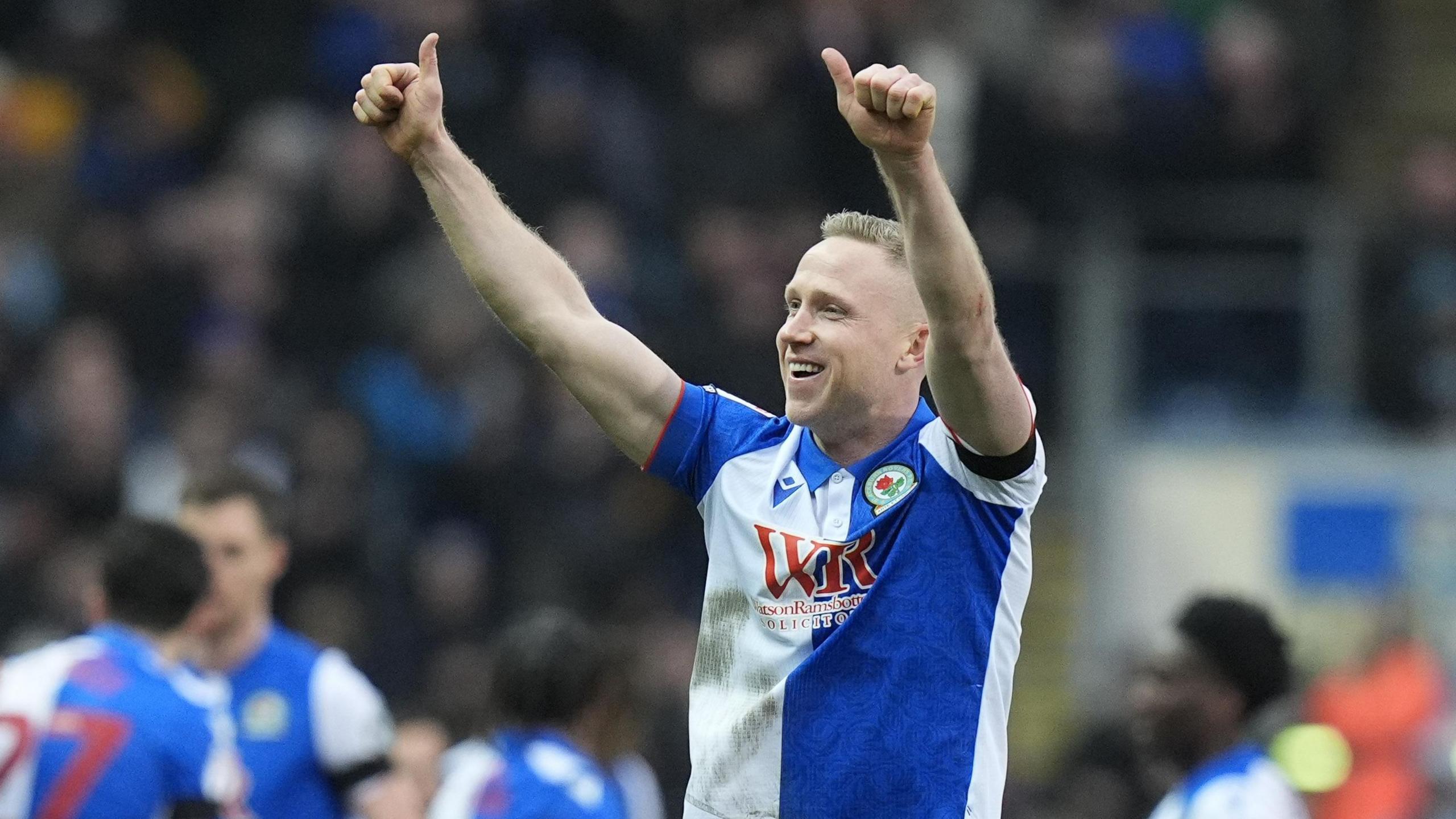 Blackburn Rovers player Adam Forshaw celebrates his goal against Plymouth Argyle