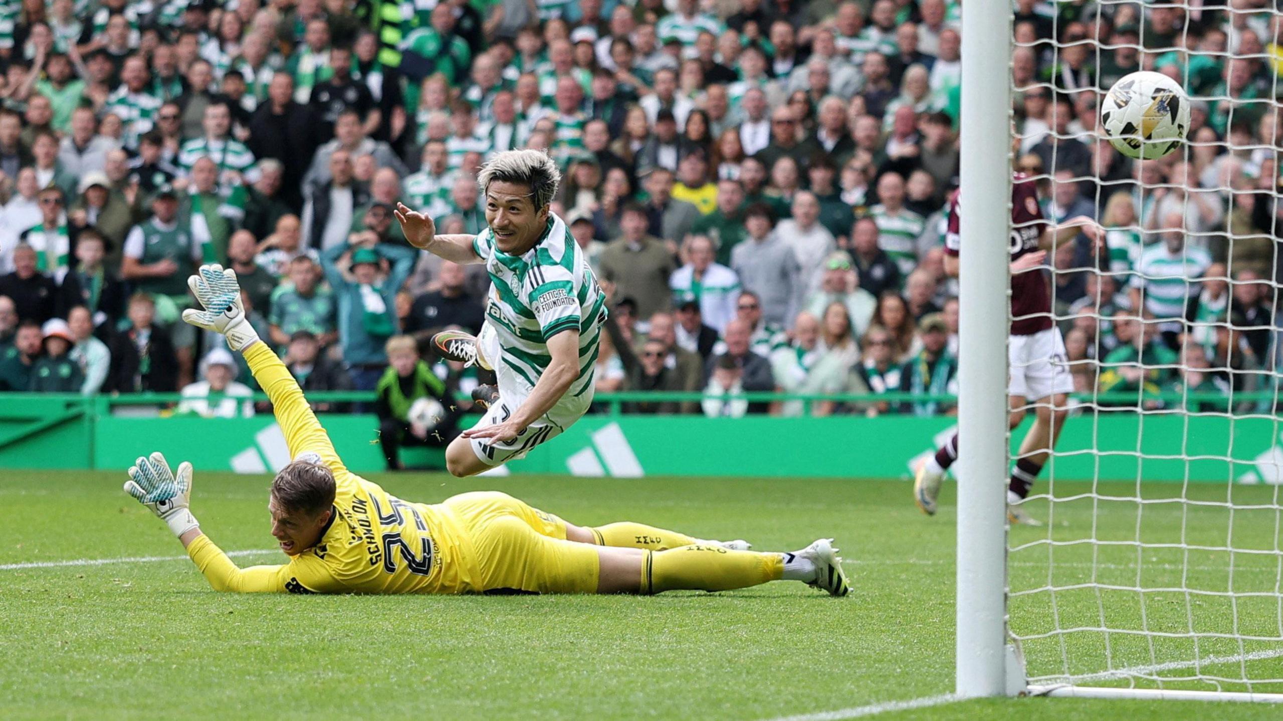 Celtic's Daizen Maeda scores their second goal.