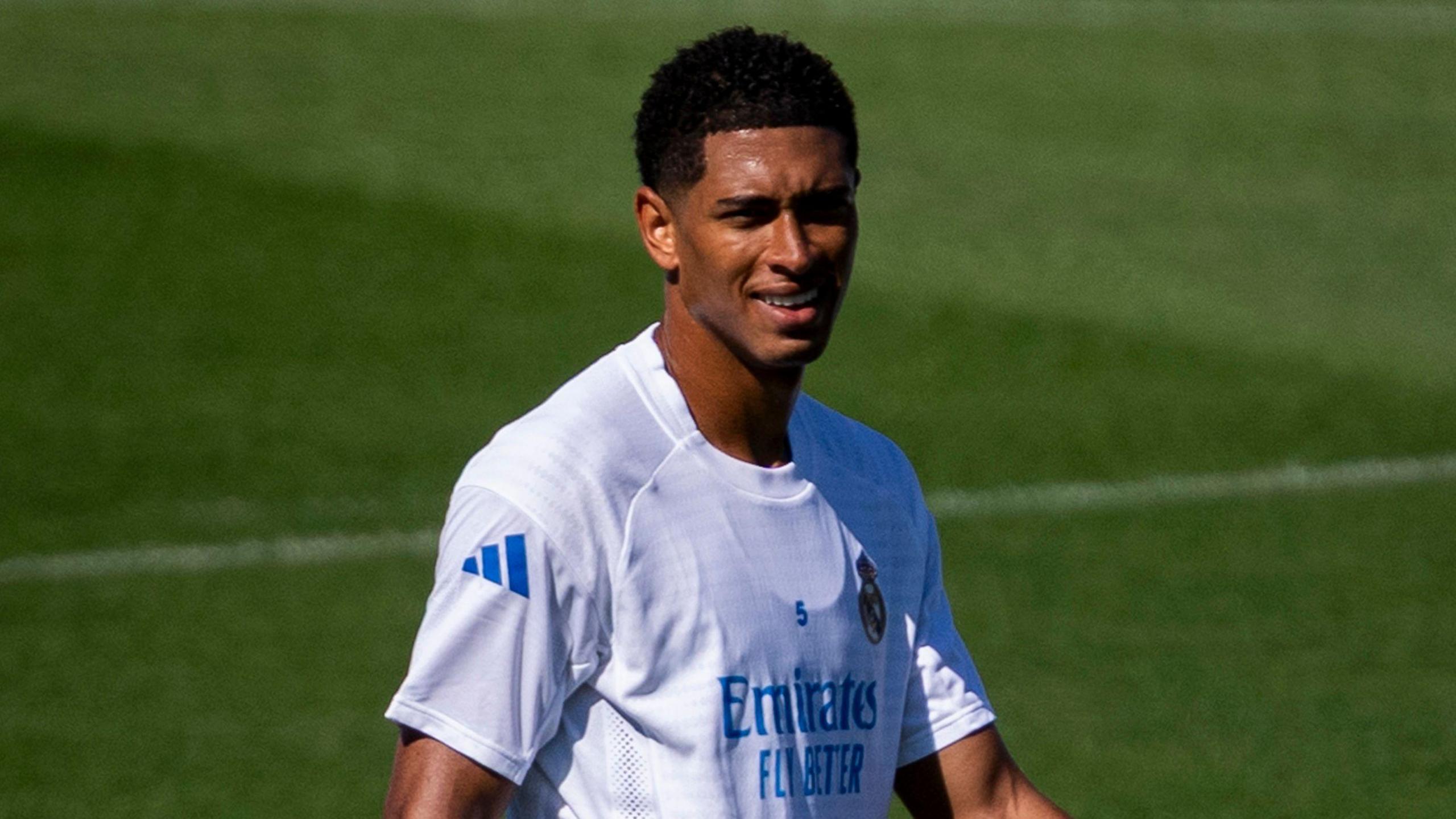 Jude Bellingham smiles while backmost successful training for Real Madrid