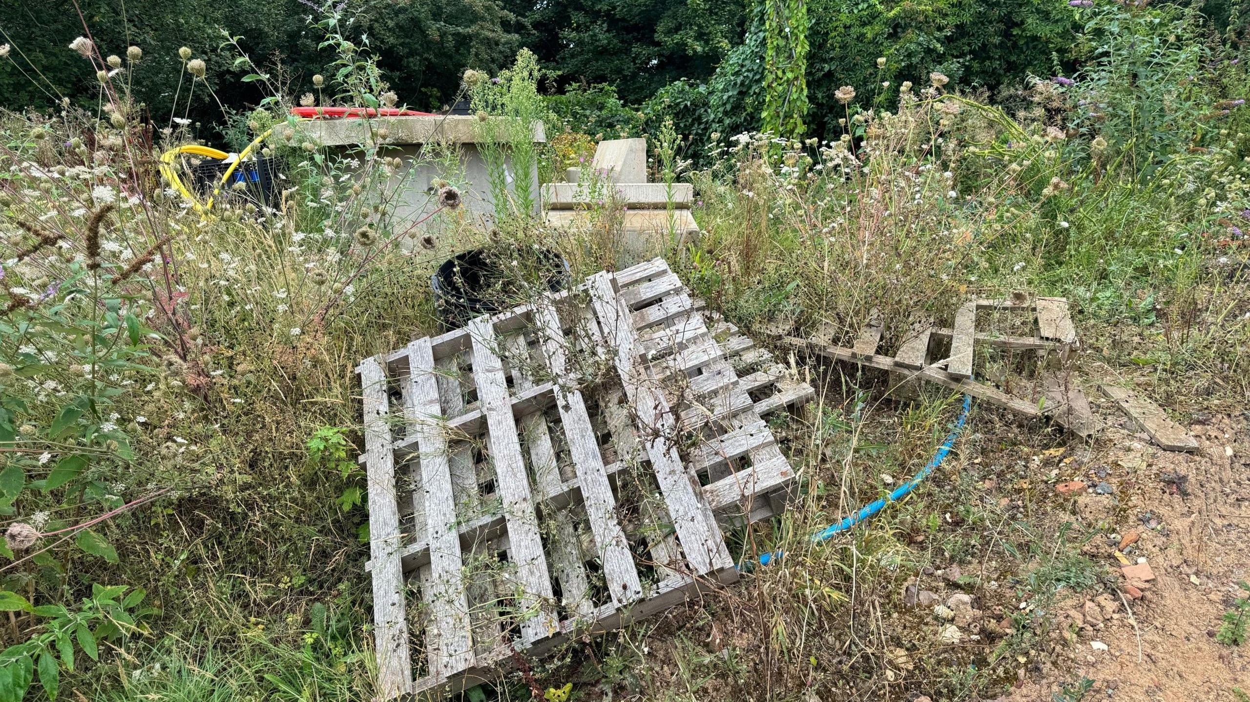 Building waste left on the former canal site