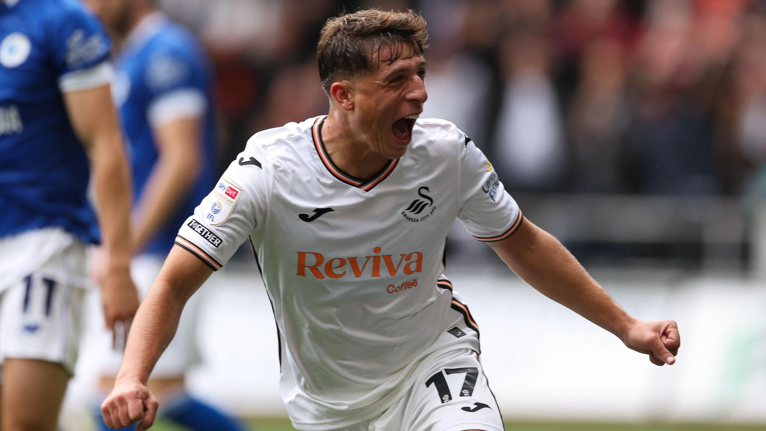 Swansea City midfielder Goncalo Franco celebrates