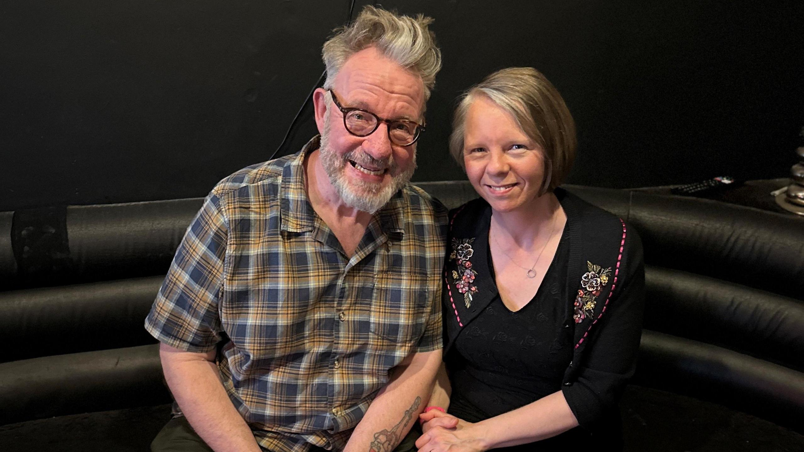 Karen Piotr with Sheffield artist Pete McKee, who received her husband Mark's donated liver