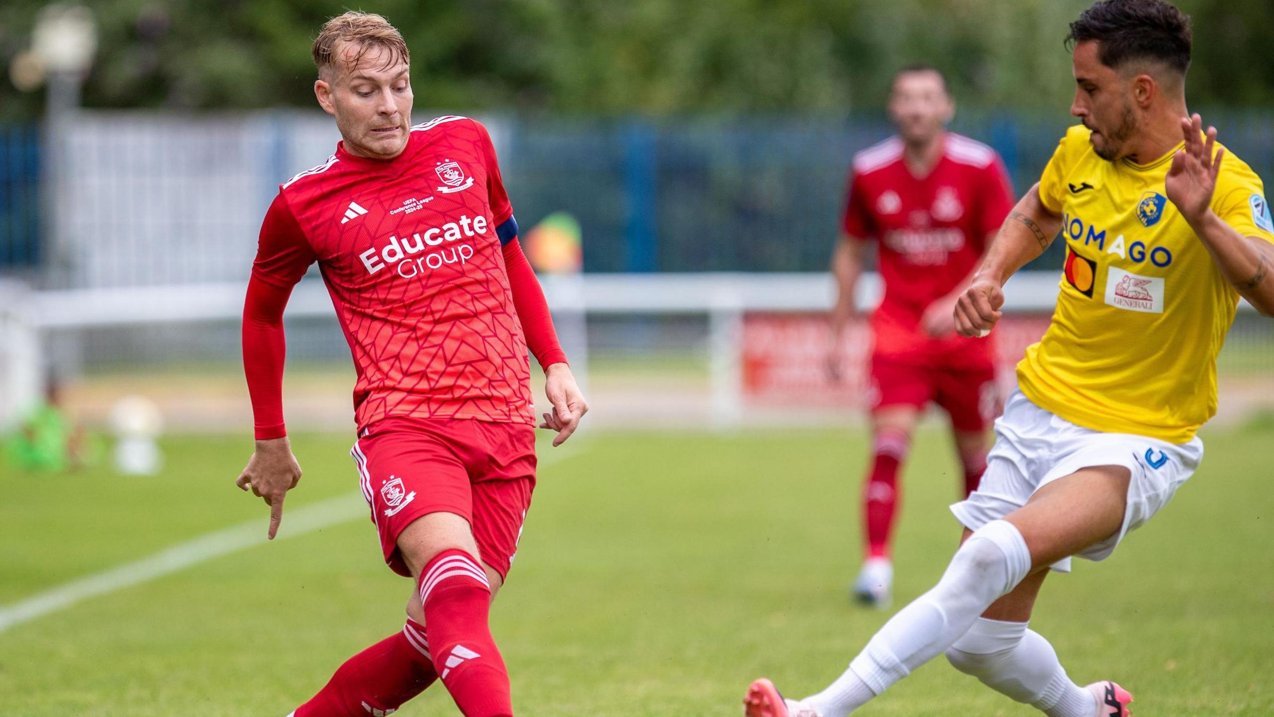 John Disney in action for Connah's Quay against FK Bravo in 2024