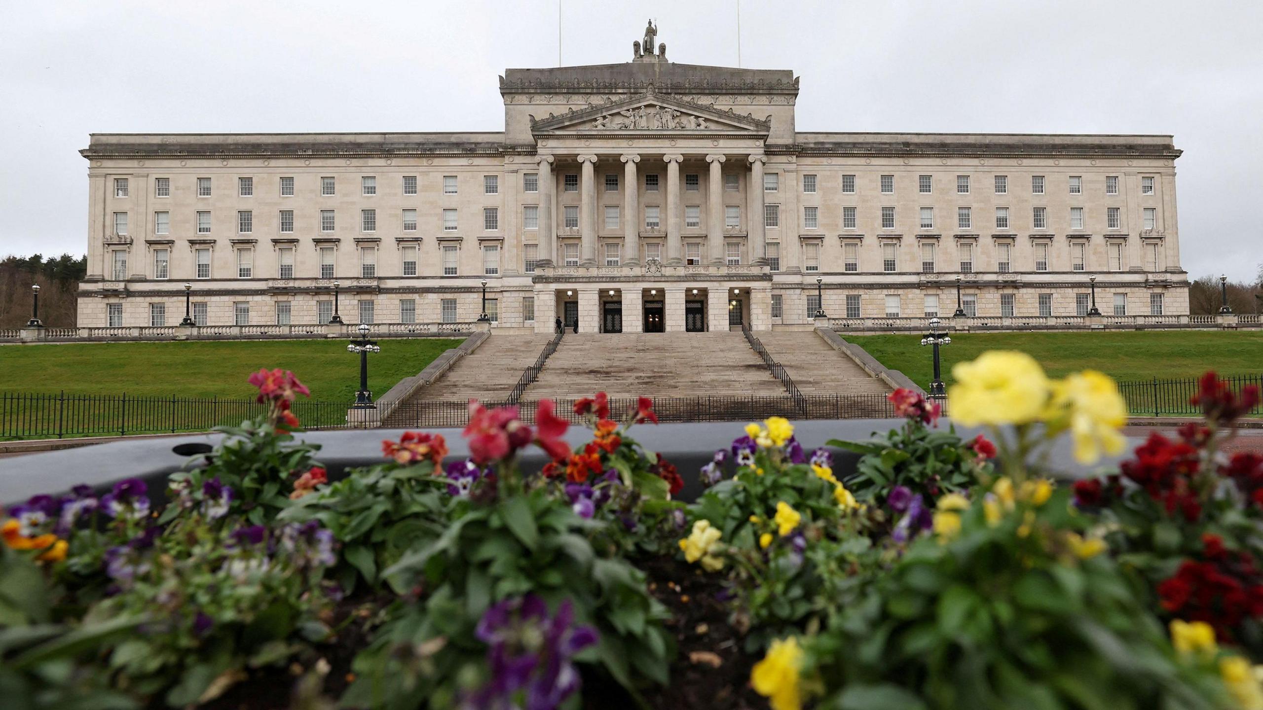 Stormont with flower beds in the foreground