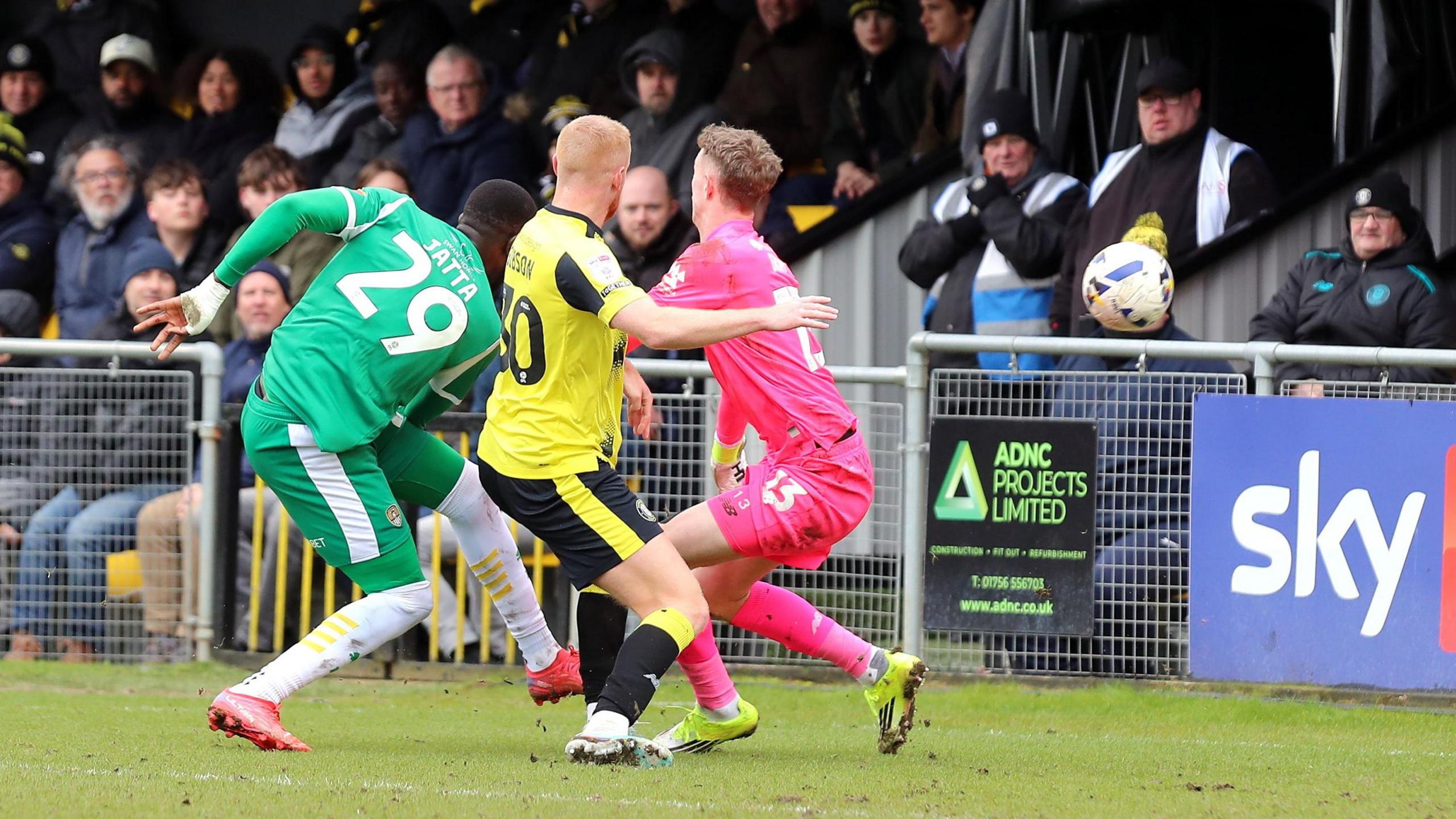 Alassana Jatta scores his second goal at Harrogate Town