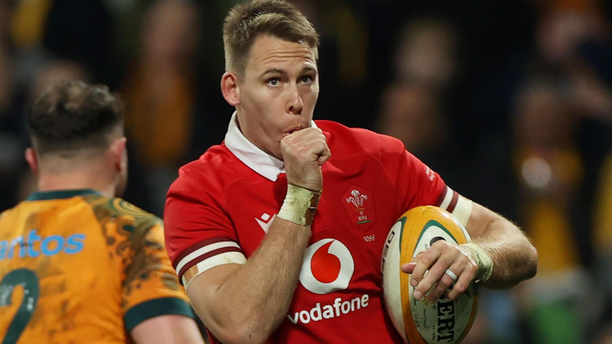 Liam Williams celebrates scoring for Wales against Australia