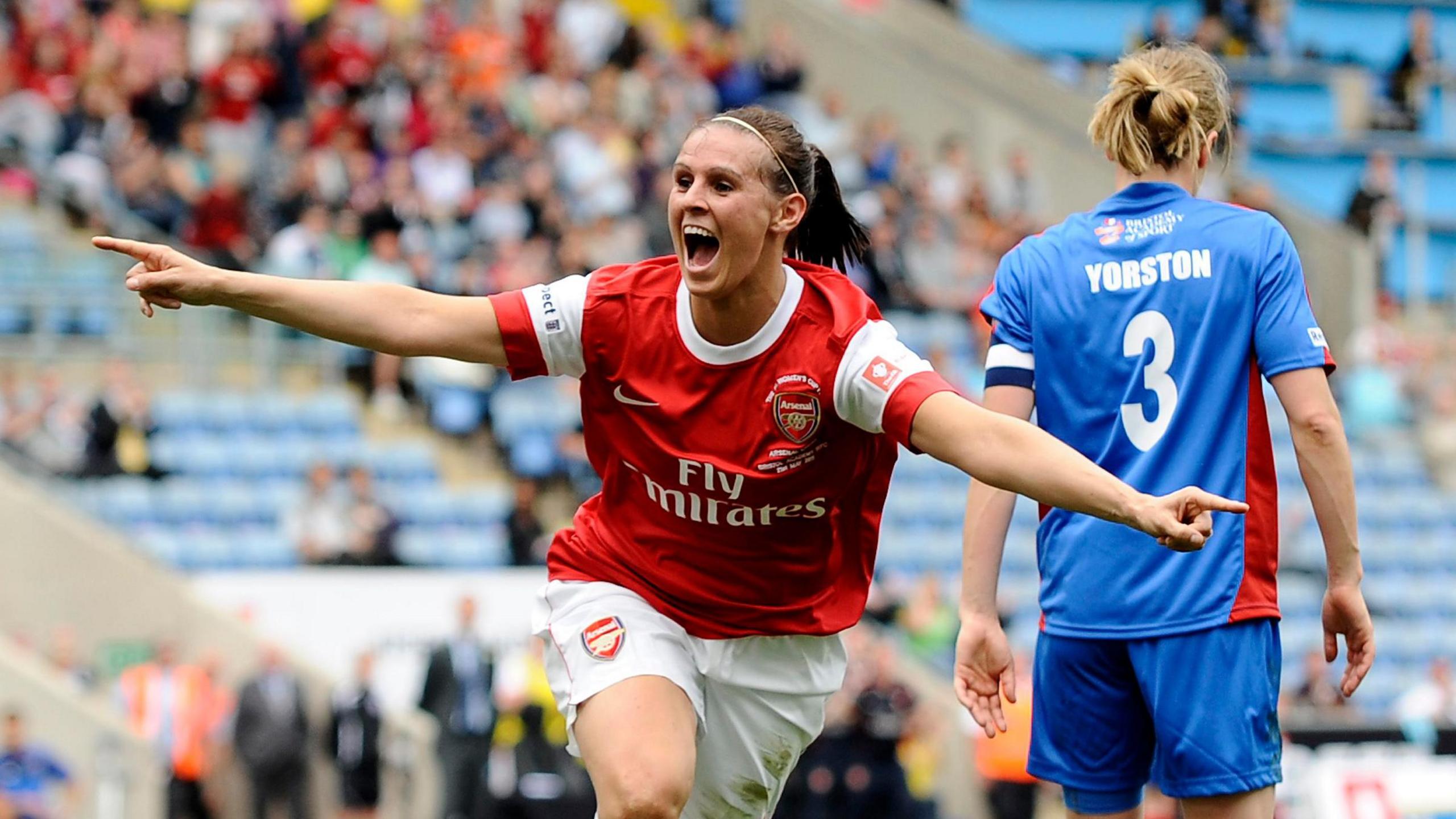 Julie Fleeting celebrates scoring in the Women's FA Cup final in 2011